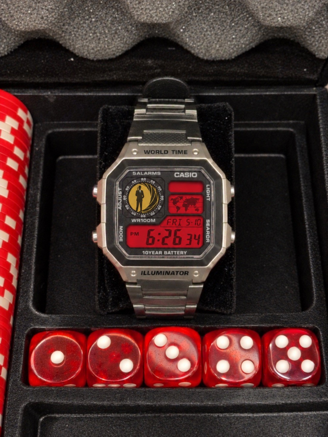 Casio AE-1200WHD Royale World Time Watch 007 James Bond Casino Royal Custom Red