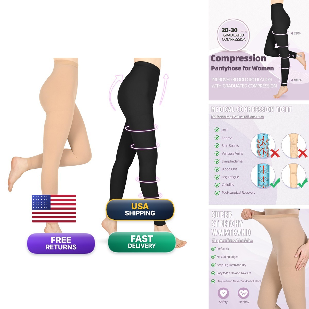 Wegitcs 20-30mmHg Footless Compression Leggings for Women, 2 Pairs Wegitcs 20-30mmHg Footless Compression Leggings for Women, 2 Pairs