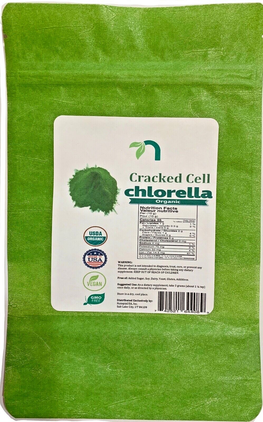 500 grams (1.1 lb) Organic Chlorella (Cracked Cell) Powder. 