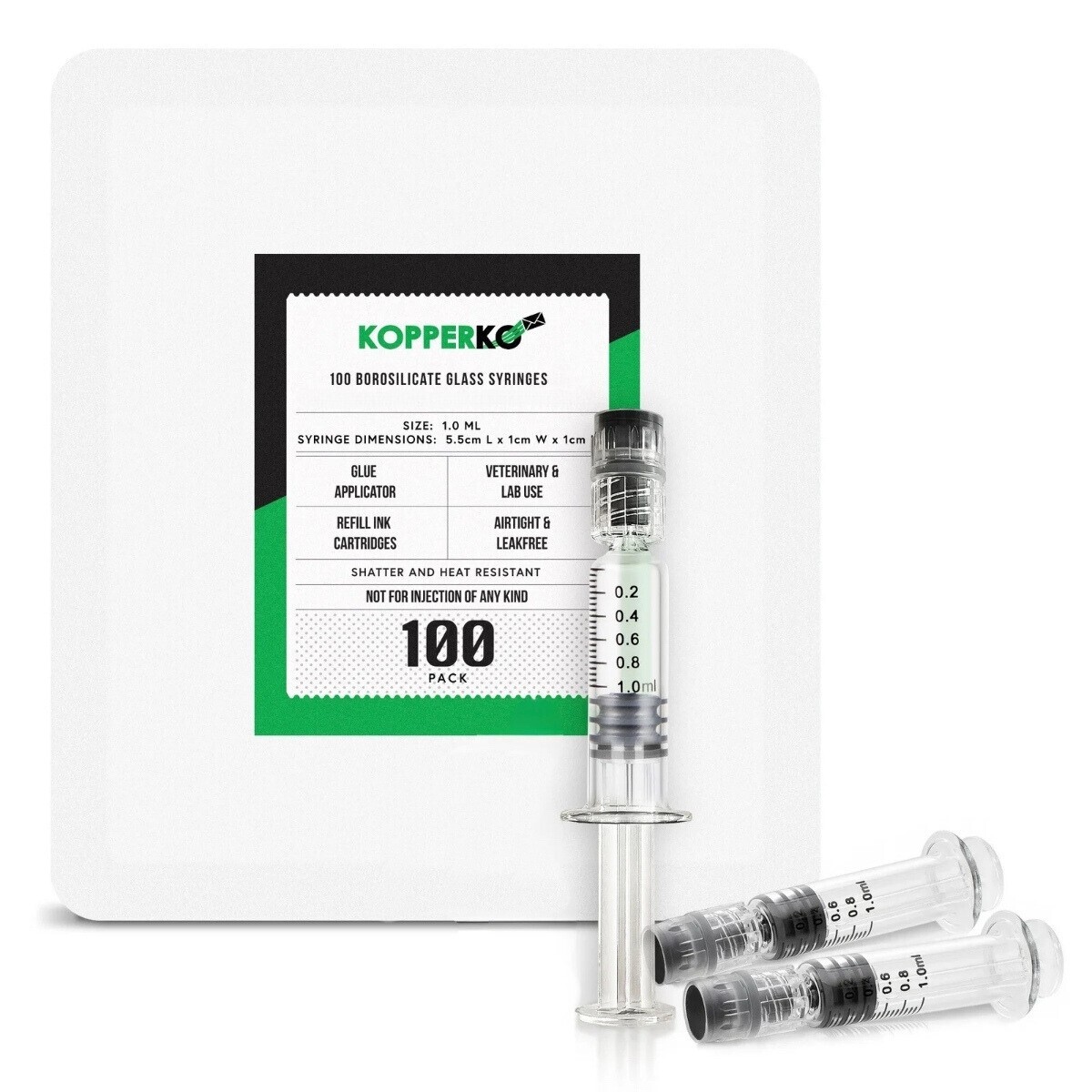 Kopperko 1ml Borosilicate Glass Syringes - Luer Lock, Glue Syringe, 100 Pack