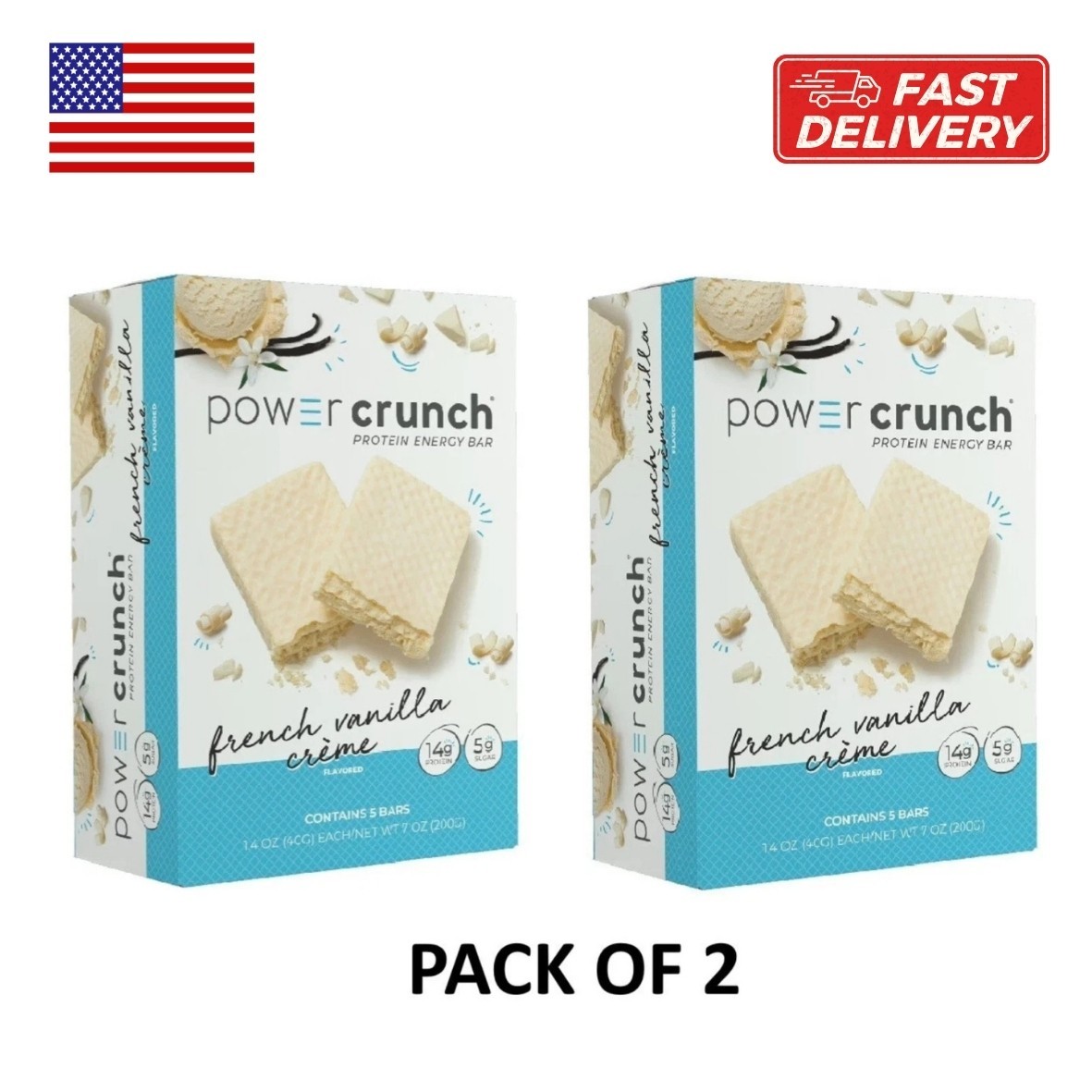 (2 pack) Power Crunch Original Protein Bars French Vanilla Cream 1.4 oz