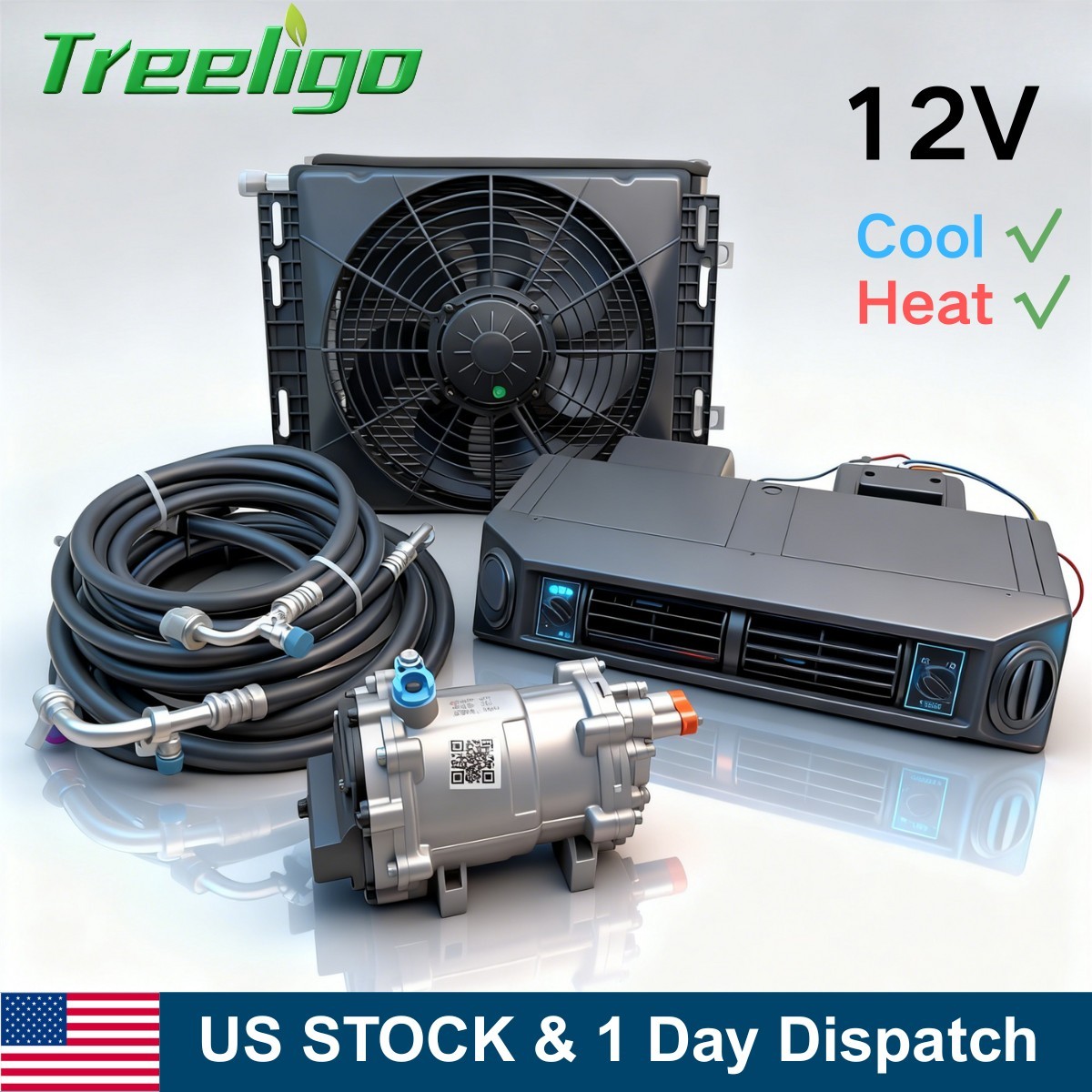 12V Underdash Car Heat&Cool Air Conditioner Unit Universal AC Compressor A/C Kit