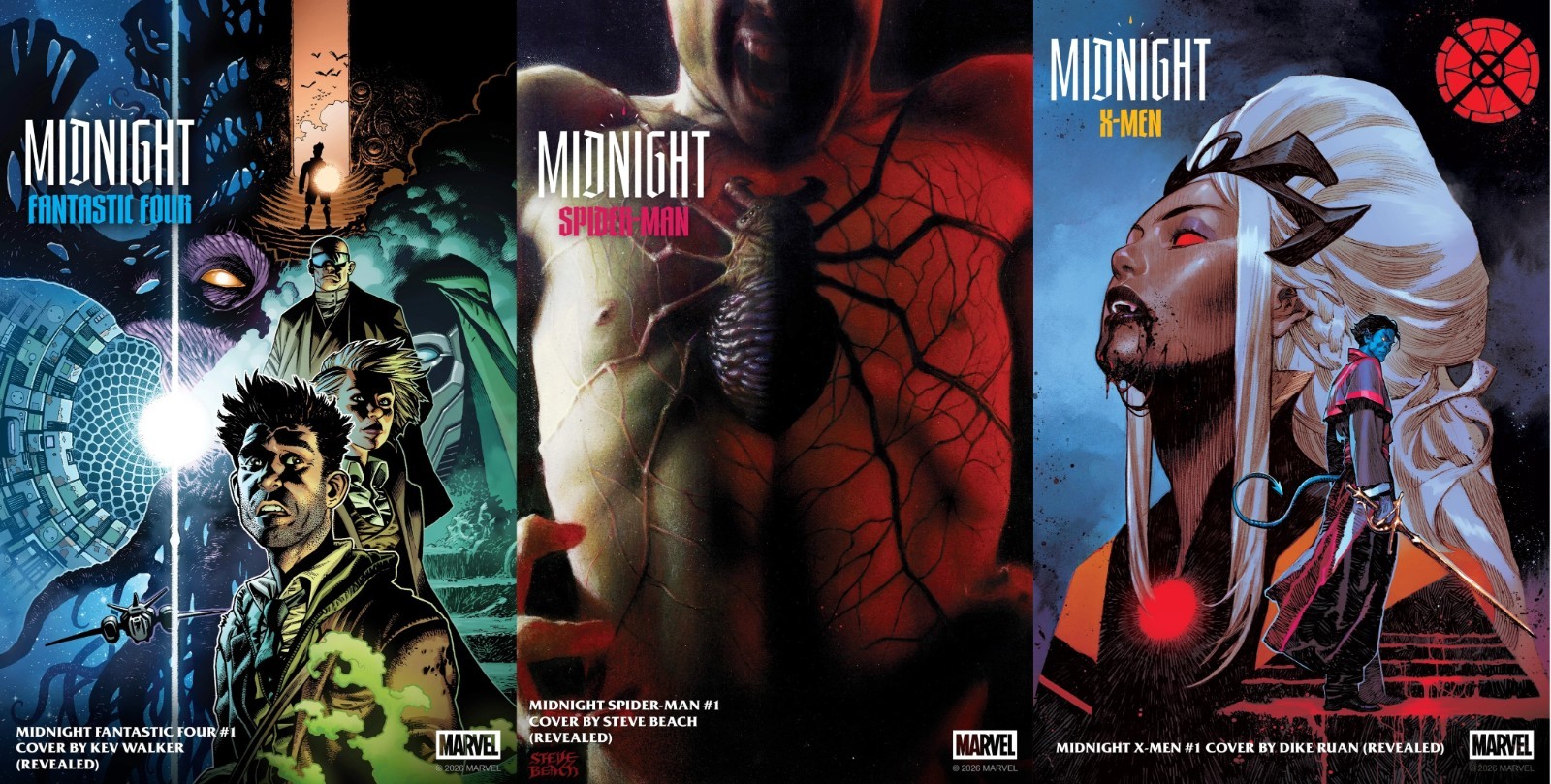 Midnight Fantastic Four #1 Spider-Man #1 X-Men #1 Cover A Set PRESALE 10/7/26