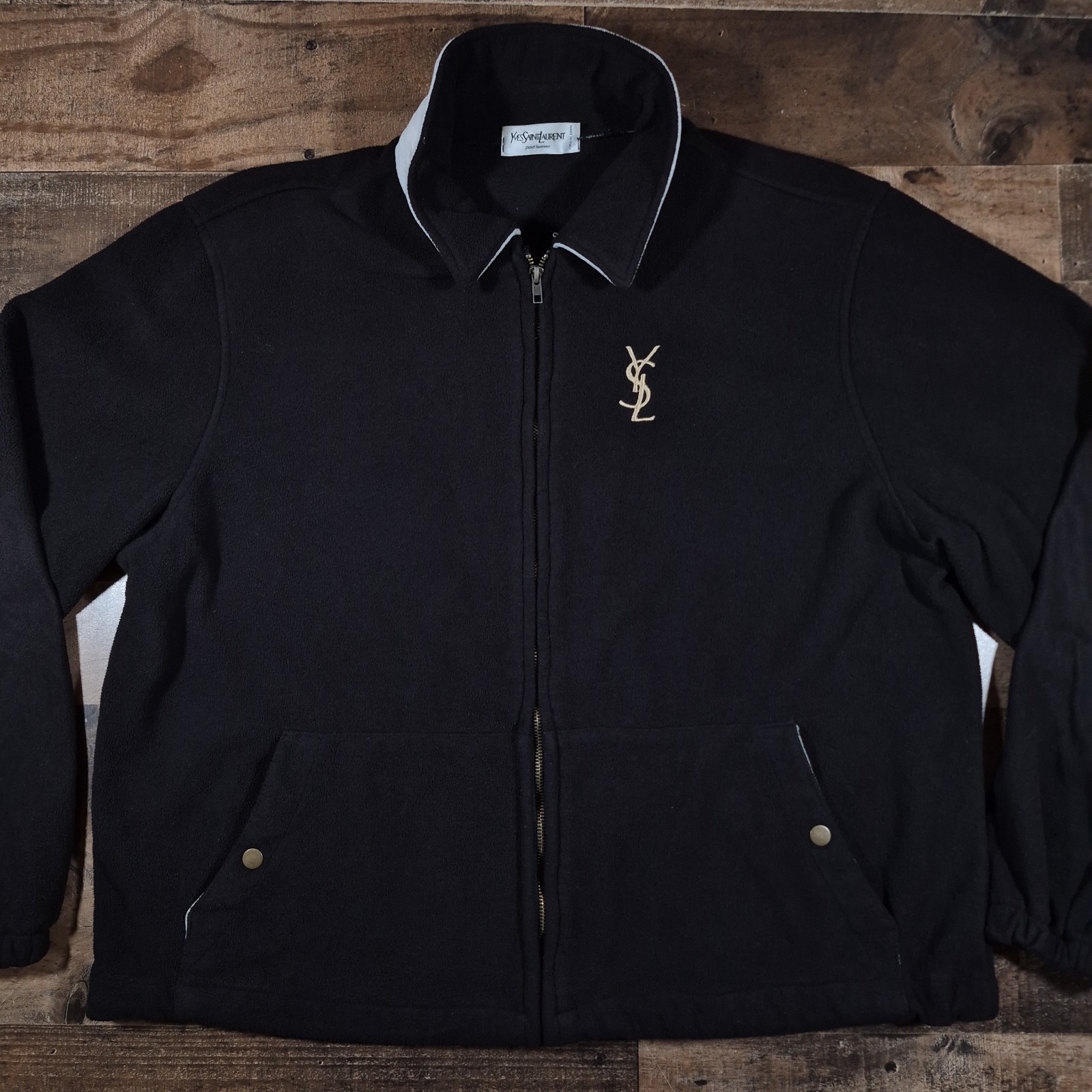 Vintage Yves Saint Laurent Fleece Jacket Men Large Black Logo Y2K YSL READ Vintage Yves Saint Laurent Fleece Jacket Men Large Black Logo Y2K YSL READ