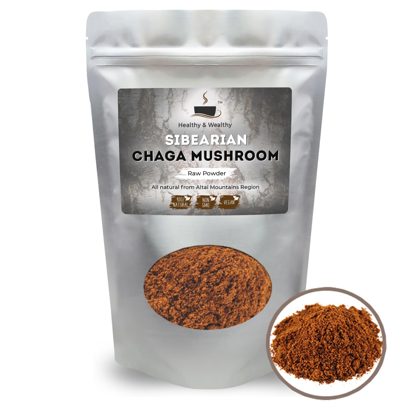 Organic Siberian Chaga Mushroom Raw Powder Wild Harvested Shelf Life 05/2028