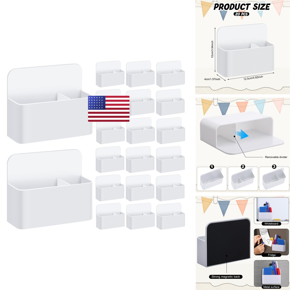 Colarr 20 Pack Magnetic Marker Holder Whiteboard Pen Pencil Organizer White