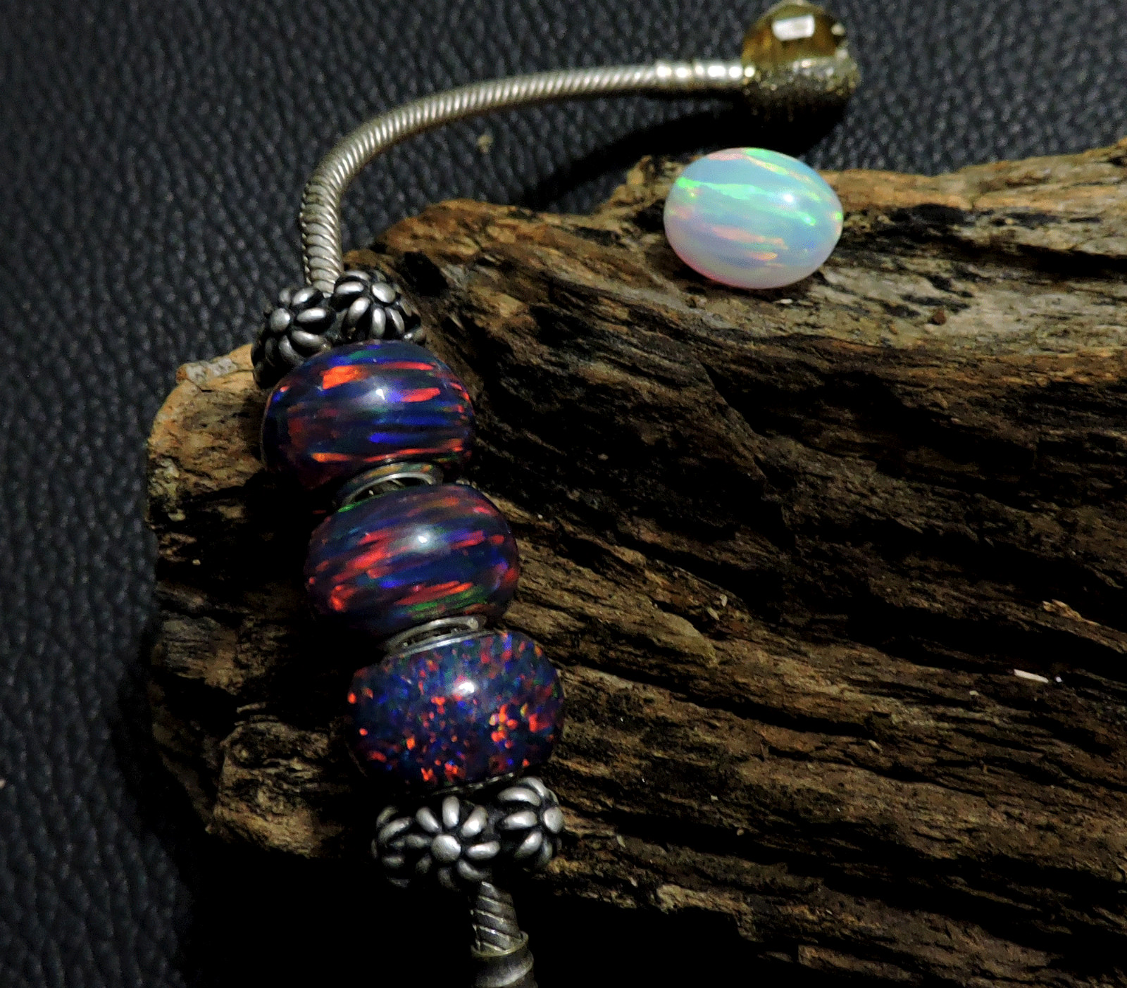 1 Pcs Sparkle Fire Opal Beads Big Hole Beads 14x8mm With 925 Silver Core Beads