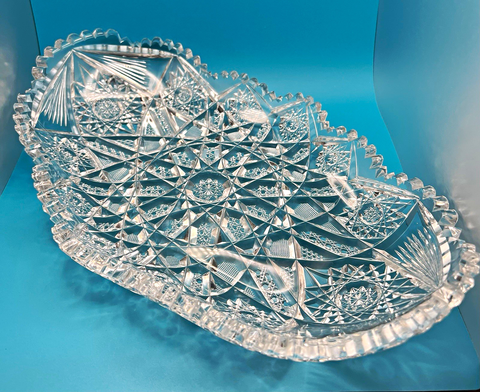 Very large American Brilliant Cut Glass 13 1/2 inches long 8” wide Serving Tray Very large American Brilliant Cut Glass 13 1/2 inches long 8” wide Serving Tray