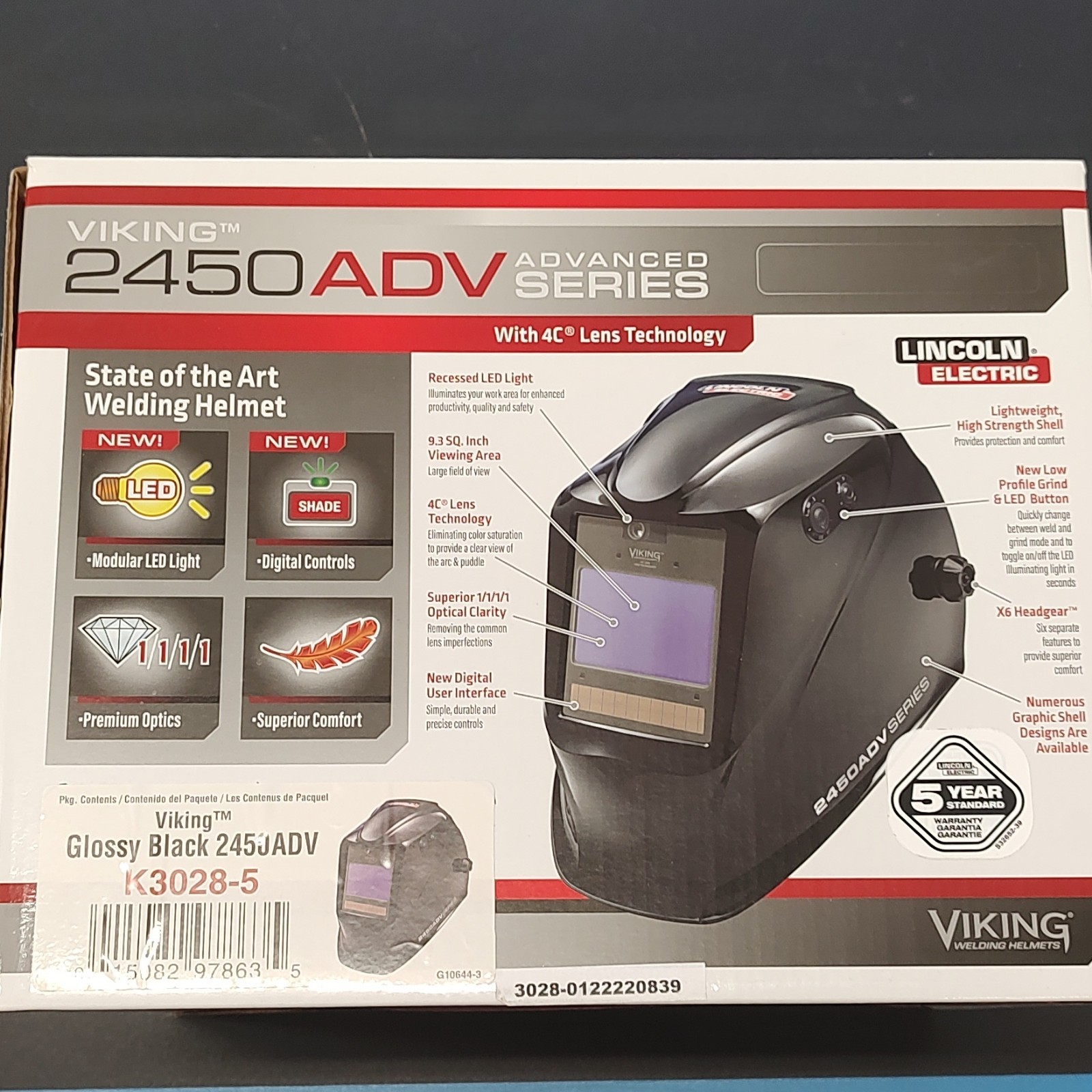 Lincoln Electric Viking 2450ADV Auto-Darkening 4C Helmet Glossy Black K3028-5 Lincoln Electric Viking 2450ADV Auto-Darkening 4C Helmet Glossy Black K3028-5