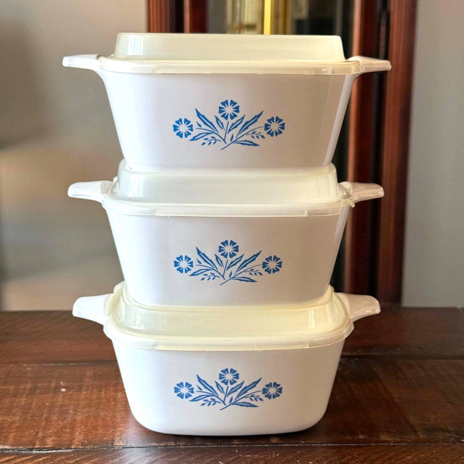 CORNING WARE Blue Cornflower Casserole Set of 3 w/ Lids P-43-B Microwave CORNING WARE Blue Cornflower Casserole Set of 3 w/ Lids P-43-B Microwave