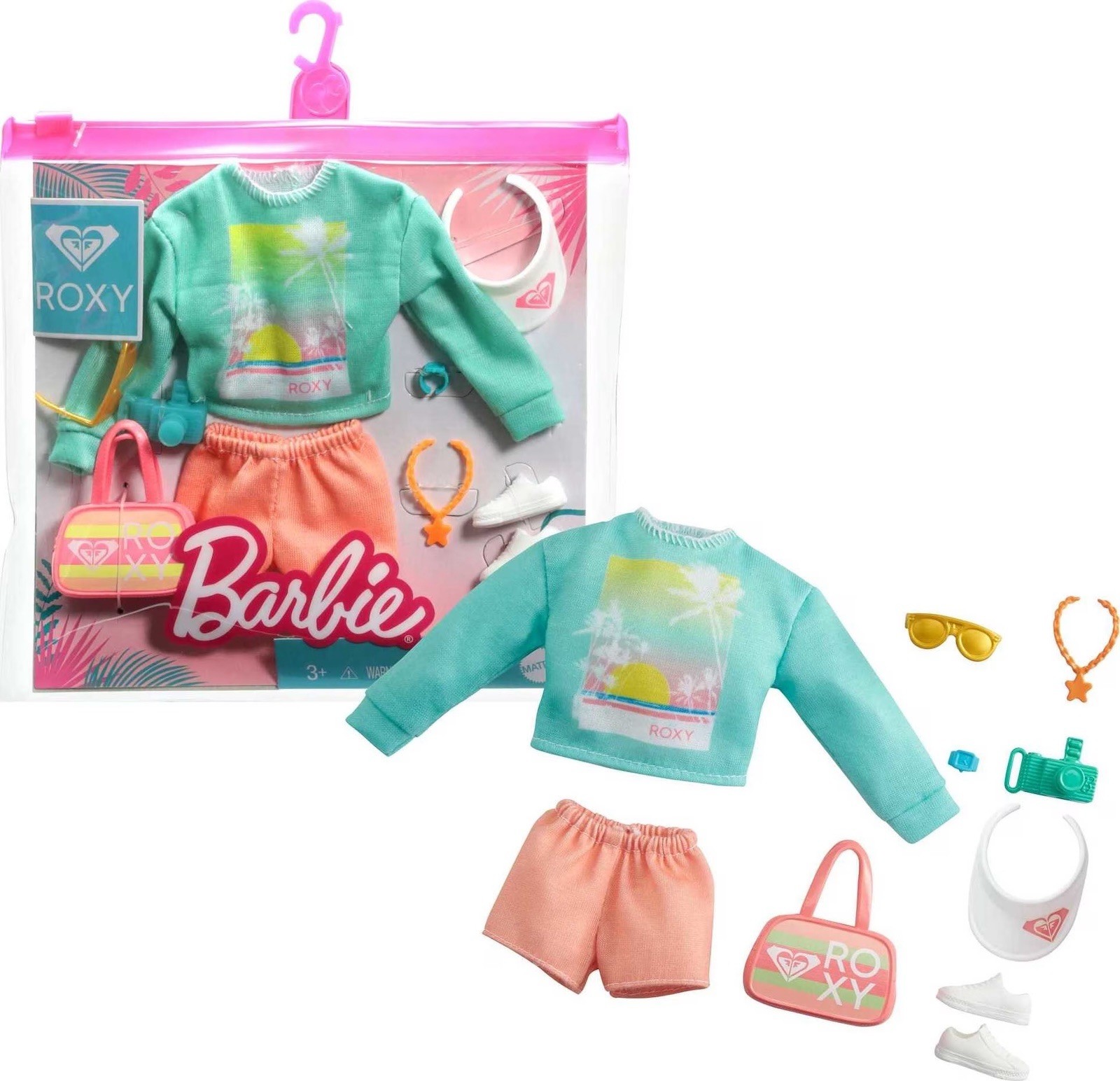 Barbie Roxy-Inspired Fashion Pack:Sweatshirt, Orange Shorts & 7 Beach Theme Acc Barbie Roxy-Inspired Fashion Pack:Sweatshirt, Orange Shorts & 7 Beach Theme Acc