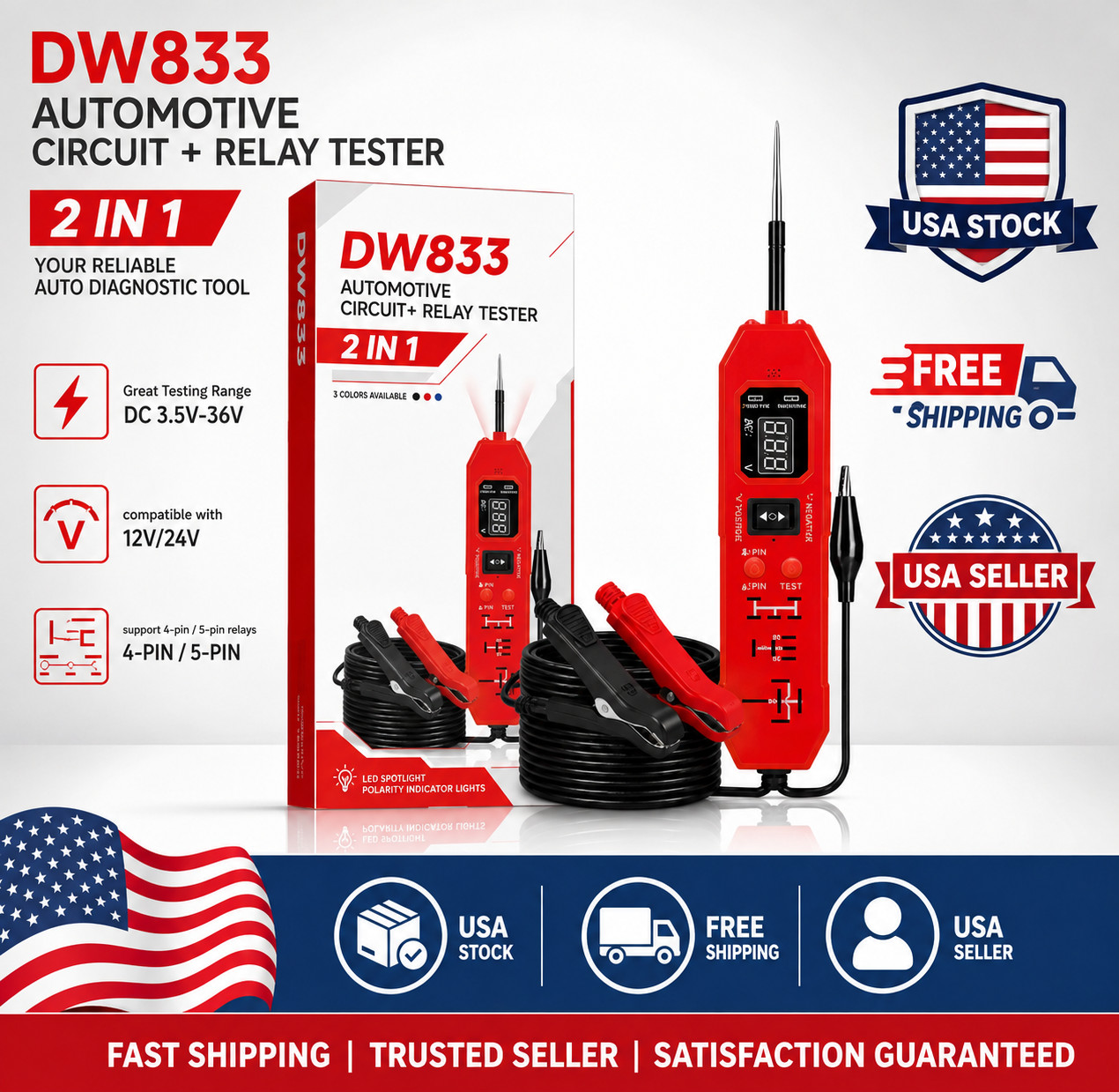 DW833 2 IN 1 Automotive Circuit Tester And Car Relay Tester DW833 2 IN 1 Automotive Circuit Tester And Car Relay Tester