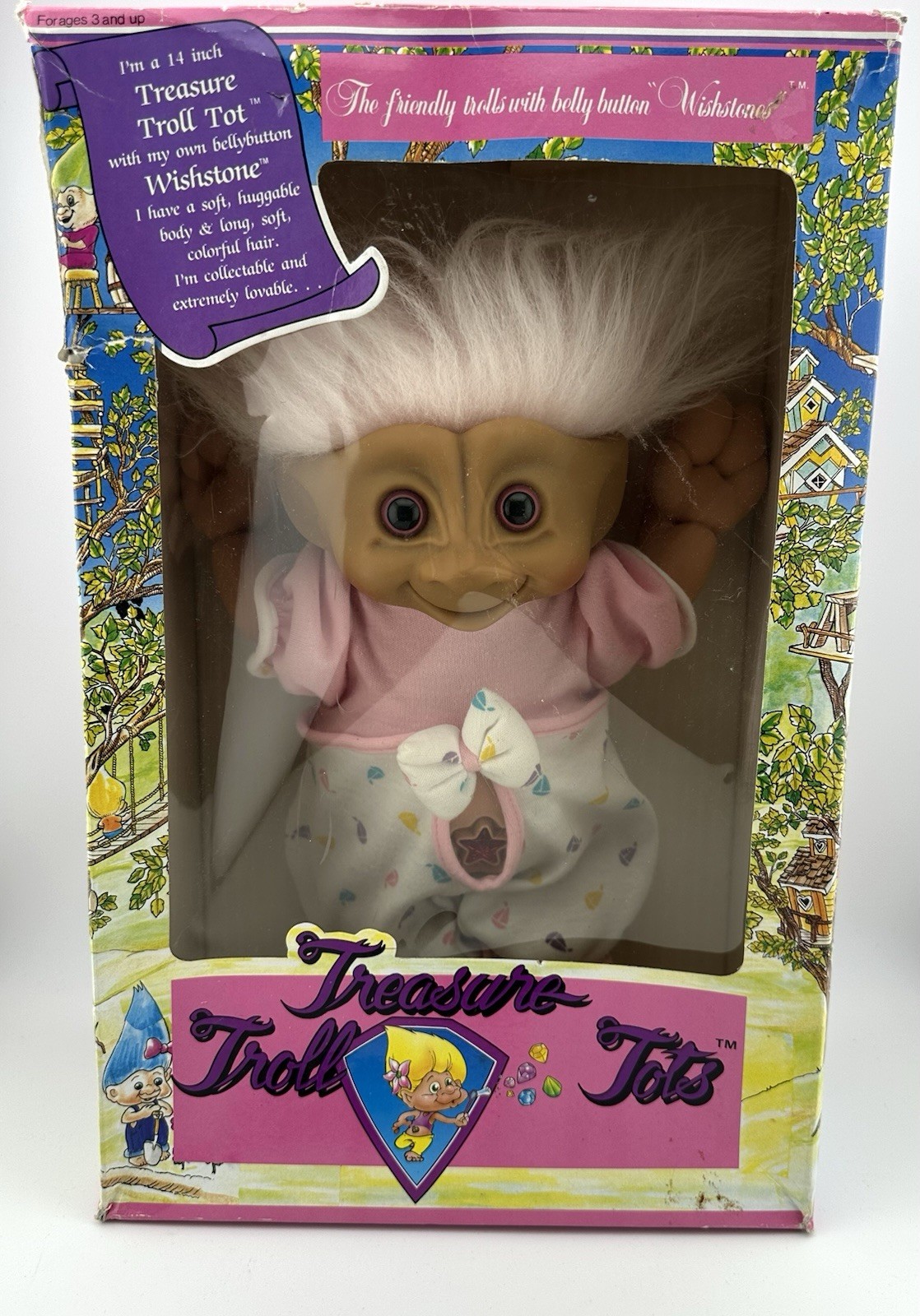Vintage Treasure Troll Tots 14” Doll White Hair Wishstone Ace Novelty Open Box#3