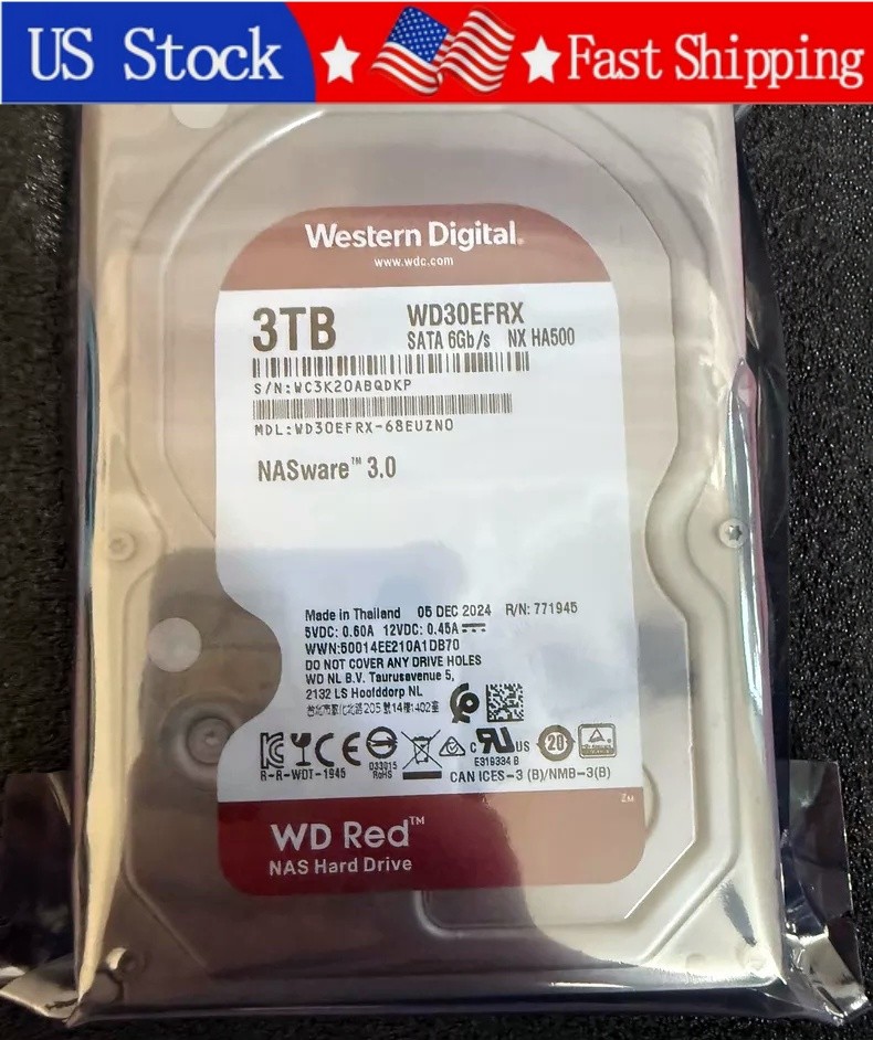 New Western Digital WD30EFRX 68EUZN0 Red 3TB NASware 5400RPM 3.5