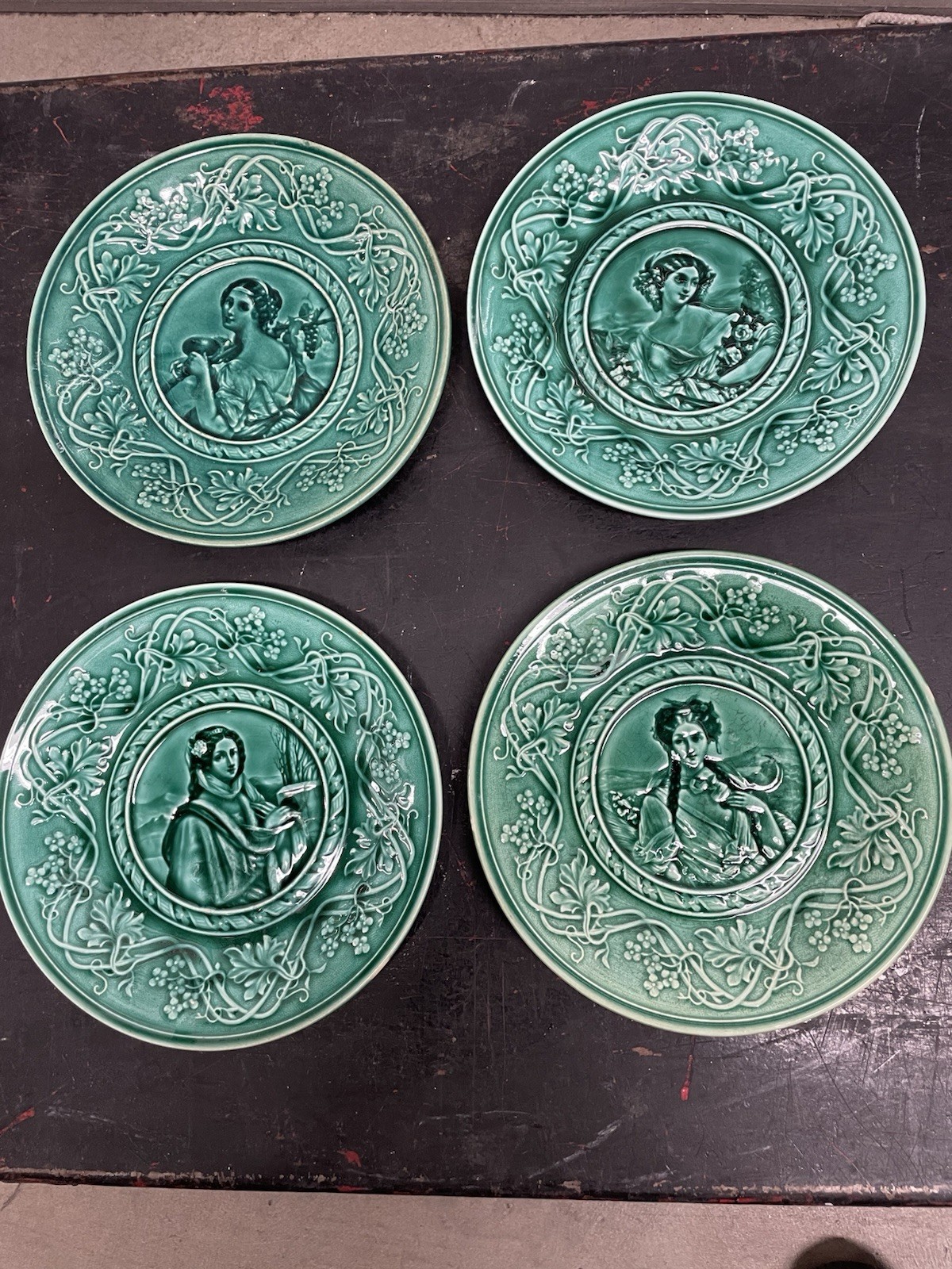 Rigal Sanejouand French Majolica Plates Vintage Late 19th Century Rigal Sanejouand French Majolica Plates Vintage Late 19th Century