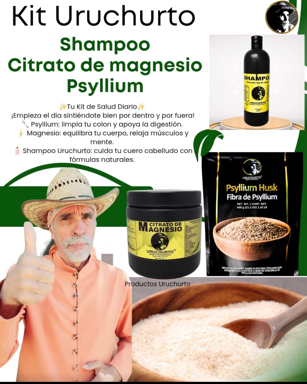 KIT URUCHURTO 3 PIECES PSYLLIUM HUSK,SHAMPOO,CITRATO DE MAGNECIO KIT URUCHURTO 3 PIECES PSYLLIUM HUSK,SHAMPOO,CITRATO DE MAGNECIO
