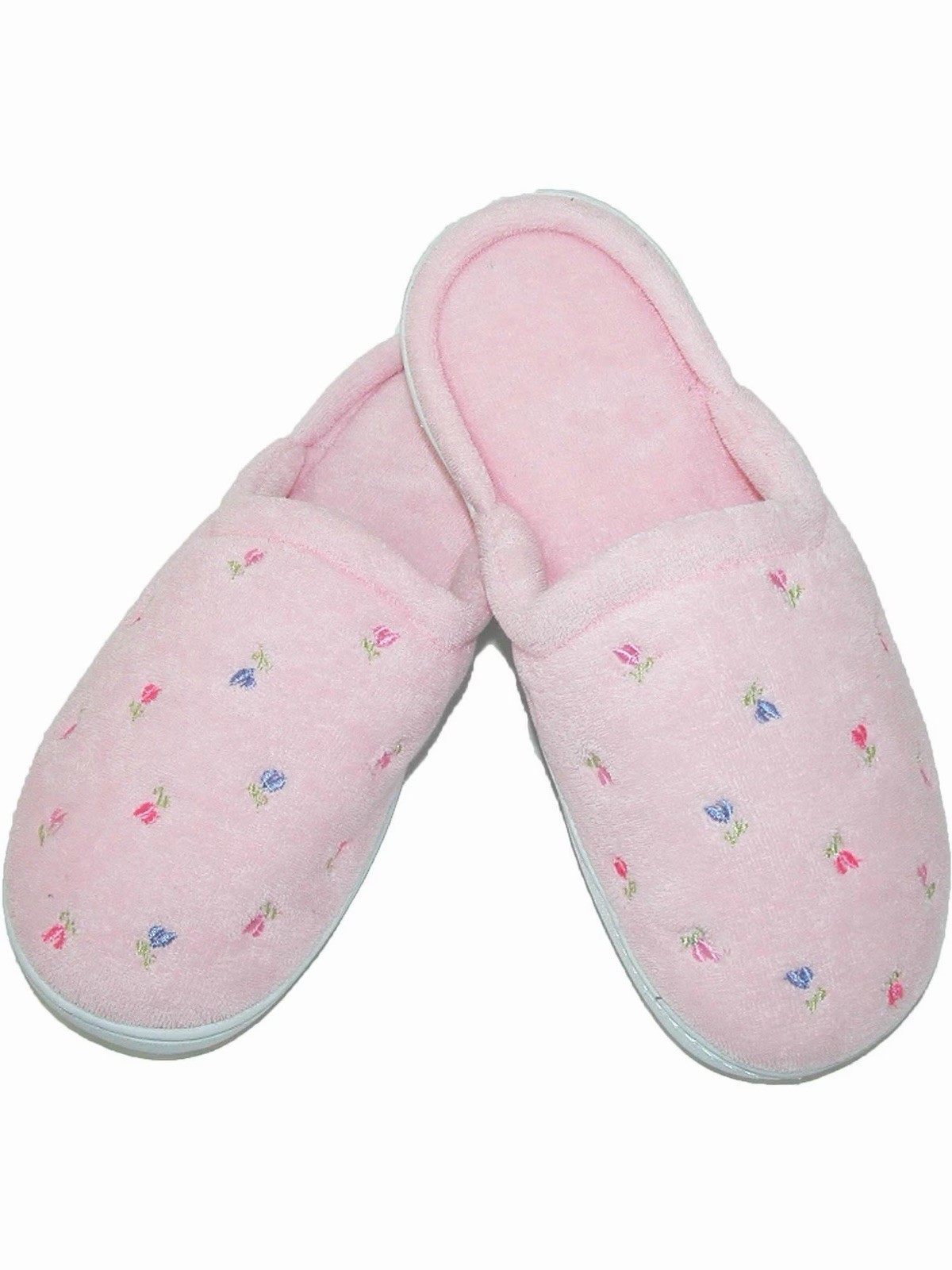 Isotoner Womens Pink Floral Terry Slip On Slippers Soft Terry Small 5/6 Isotoner Womens Pink Floral Terry Slip On Slippers Soft Terry Small 5/6
