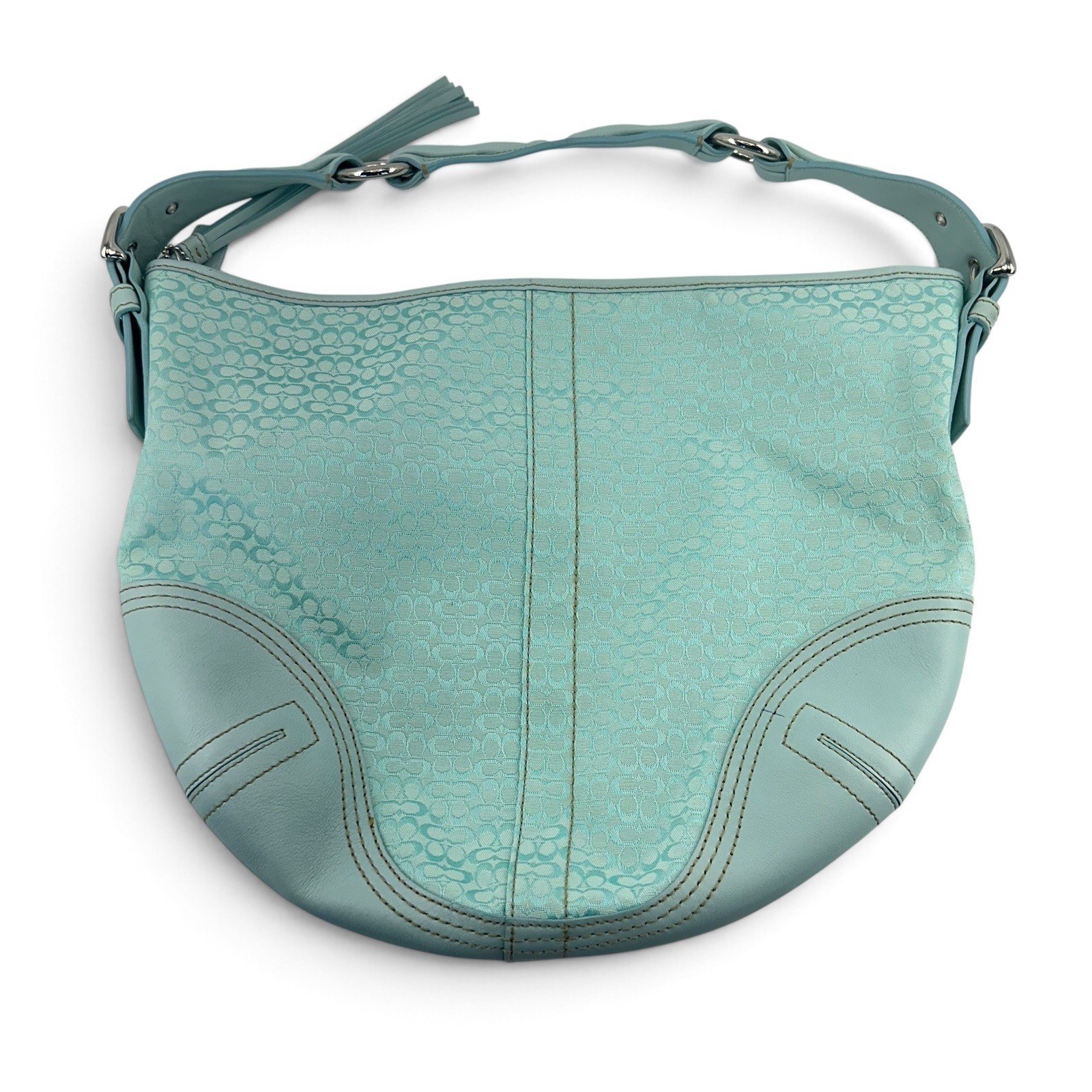 VTG COACH SoHo Signature F02158 Mini C Blue Jacquard & Leather Hobo Shoulder Bag VTG COACH SoHo Signature F02158 Mini C Blue Jacquard & Leather Hobo Shoulder Bag
