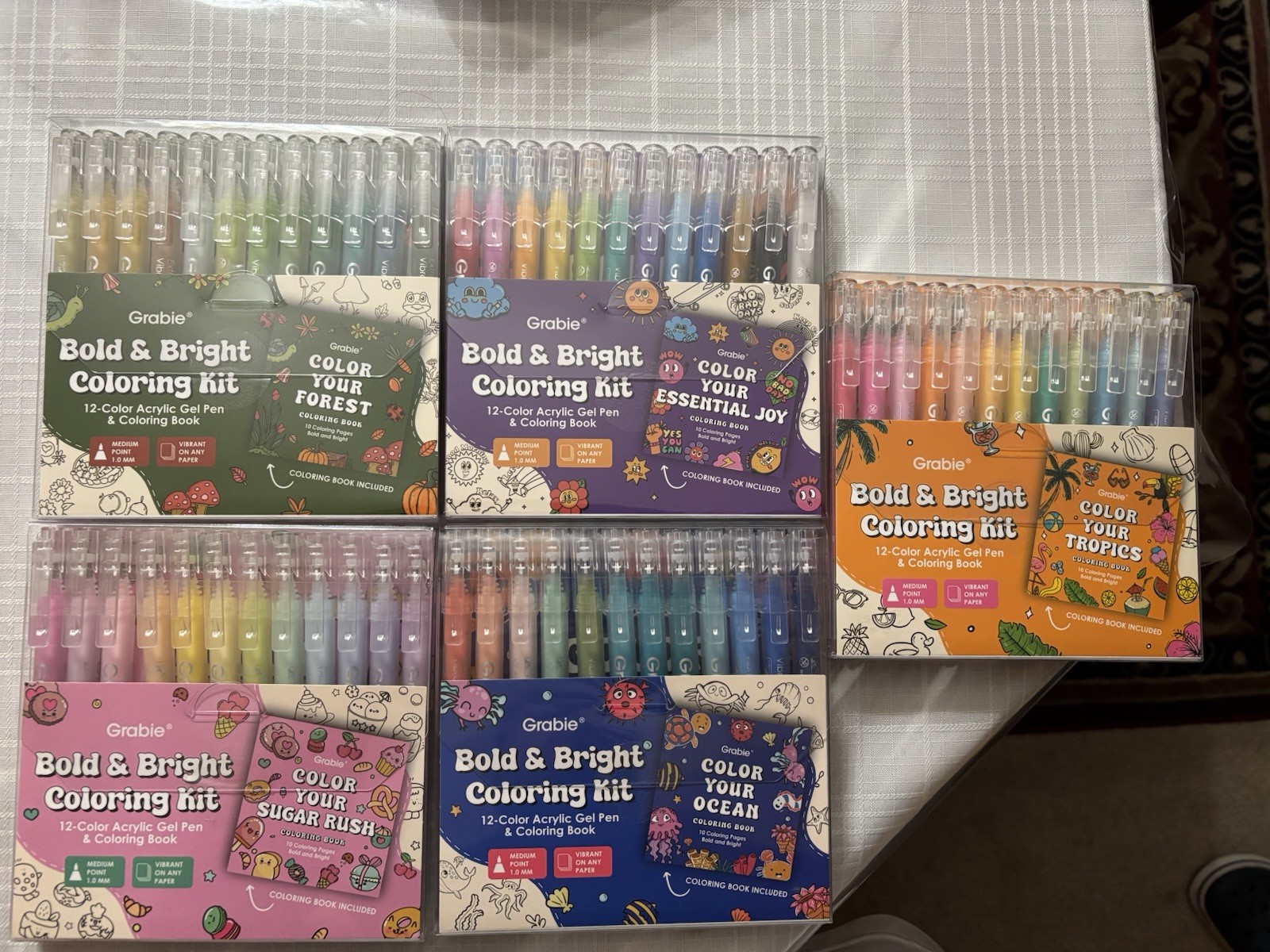 Grabie Coloring Kit Acrylic Gel Pens Set w/Coloring Book 1.0mm Med. Point Qty-5