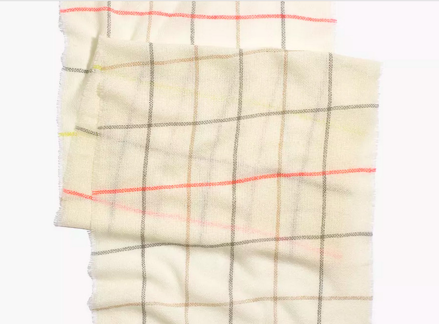 MADEWELL GAUZY PLAID SCARF ONE SIZE CREAM WOOL BLEND NWT $55