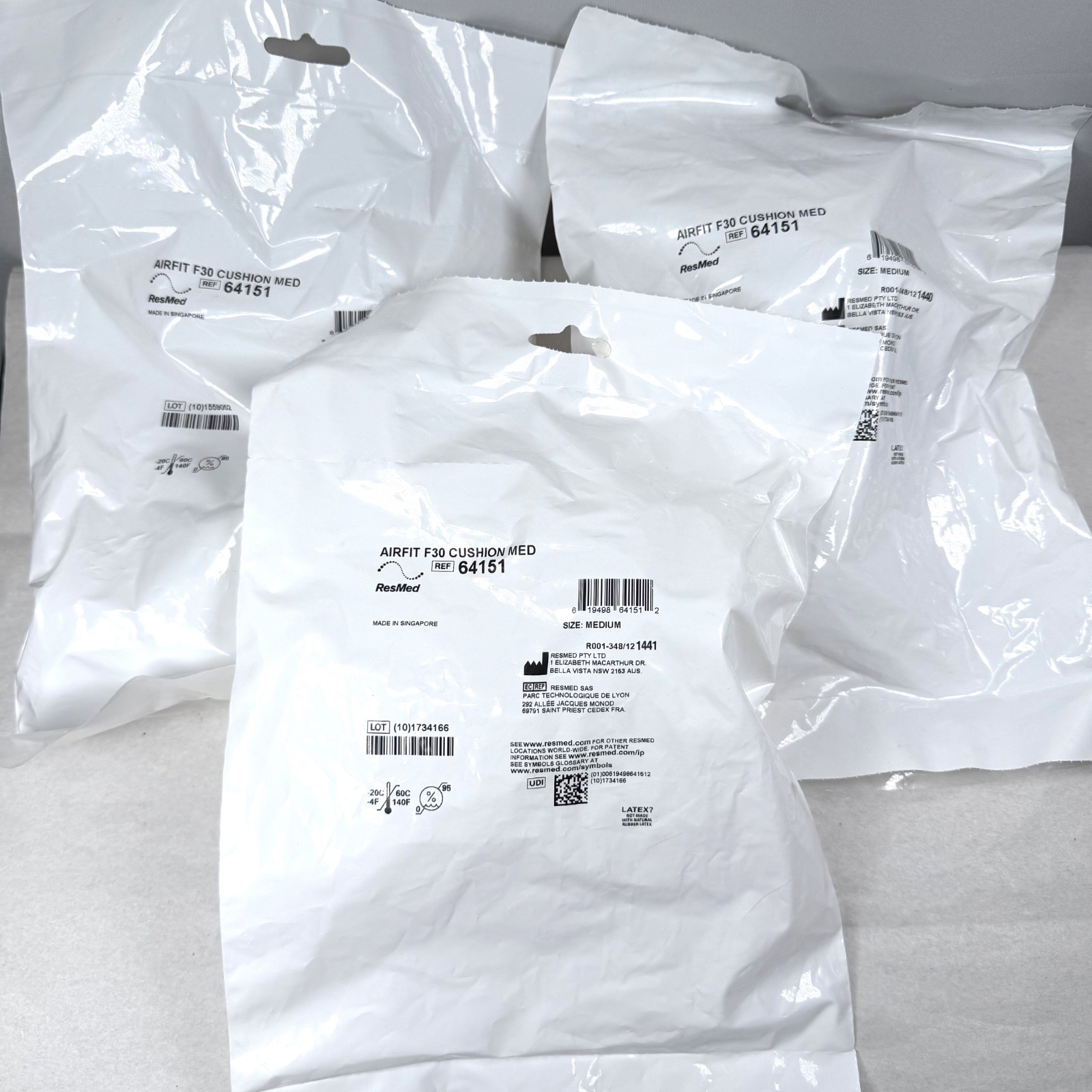 Lot of 3 AirFit F30 Replacement Cushion 64151 Resmed / Size M / New Lot of 3 AirFit F30 Replacement Cushion 64151 Resmed / Size M / New