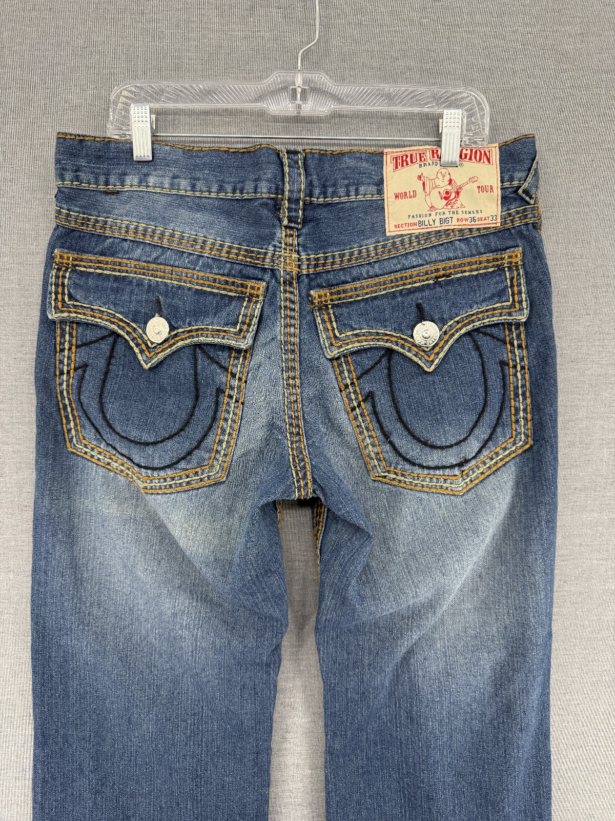 Vtg True Religion Billy Big T Jeans Mens 36x33 Thick Stitch Flap Pocket Y2K