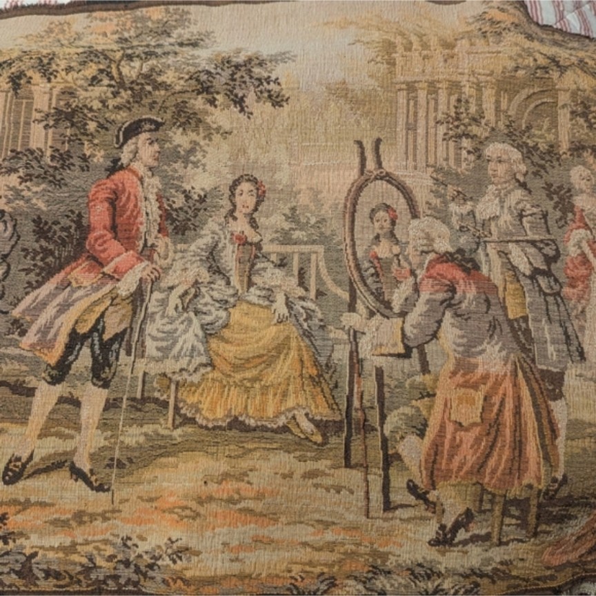 Vintage French Victorian Style Wall Hanging Pictorial Tapestry Woven 53 by 17 Vintage French Victorian Style Wall Hanging Pictorial Tapestry Woven 53 by 17