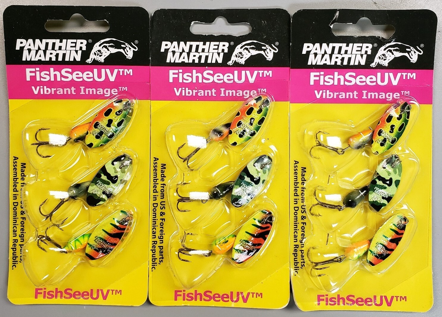 3-Panther Martin Trout Bass Spinners 1/8 Oz  FishSeeUV™ Vibrant Image™ 3-3Pack