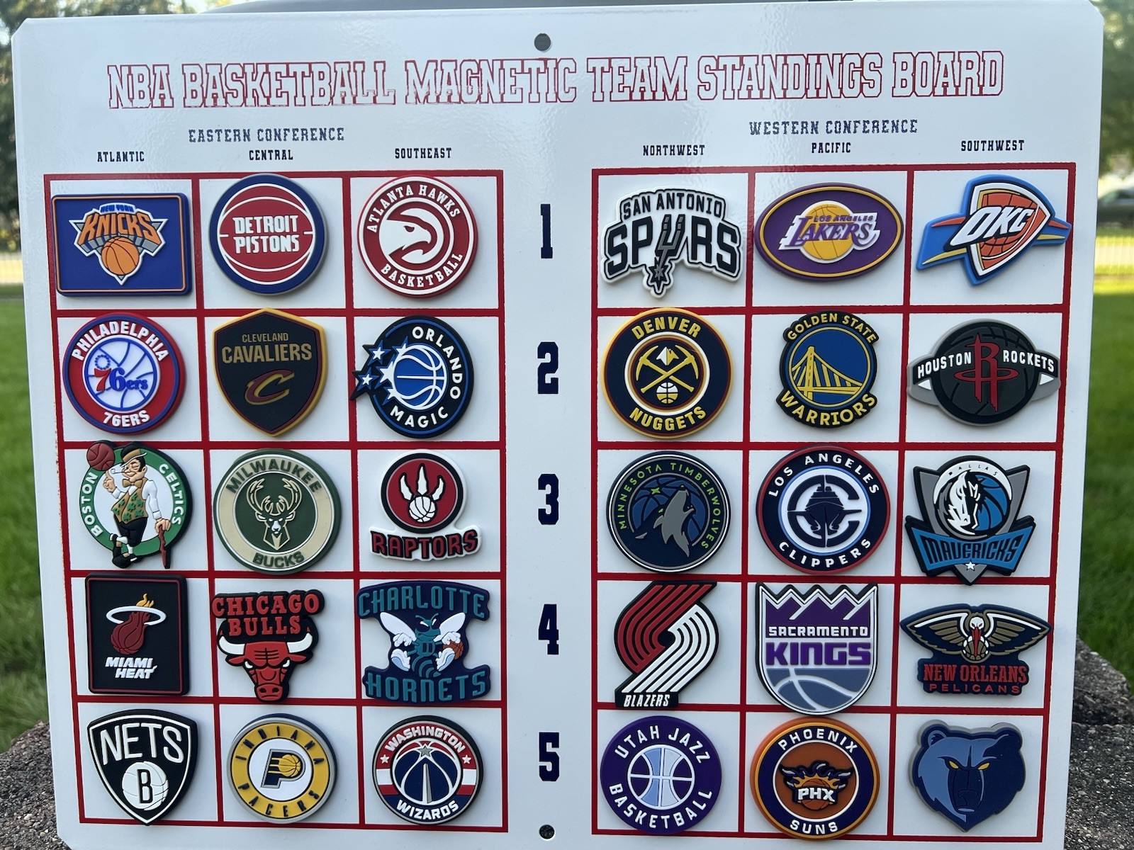 VINTAGE NBA UPDATED DIVISIONS MAGNETIC STANDING BOARD FULL SET 32 RUBBER MAGNETS