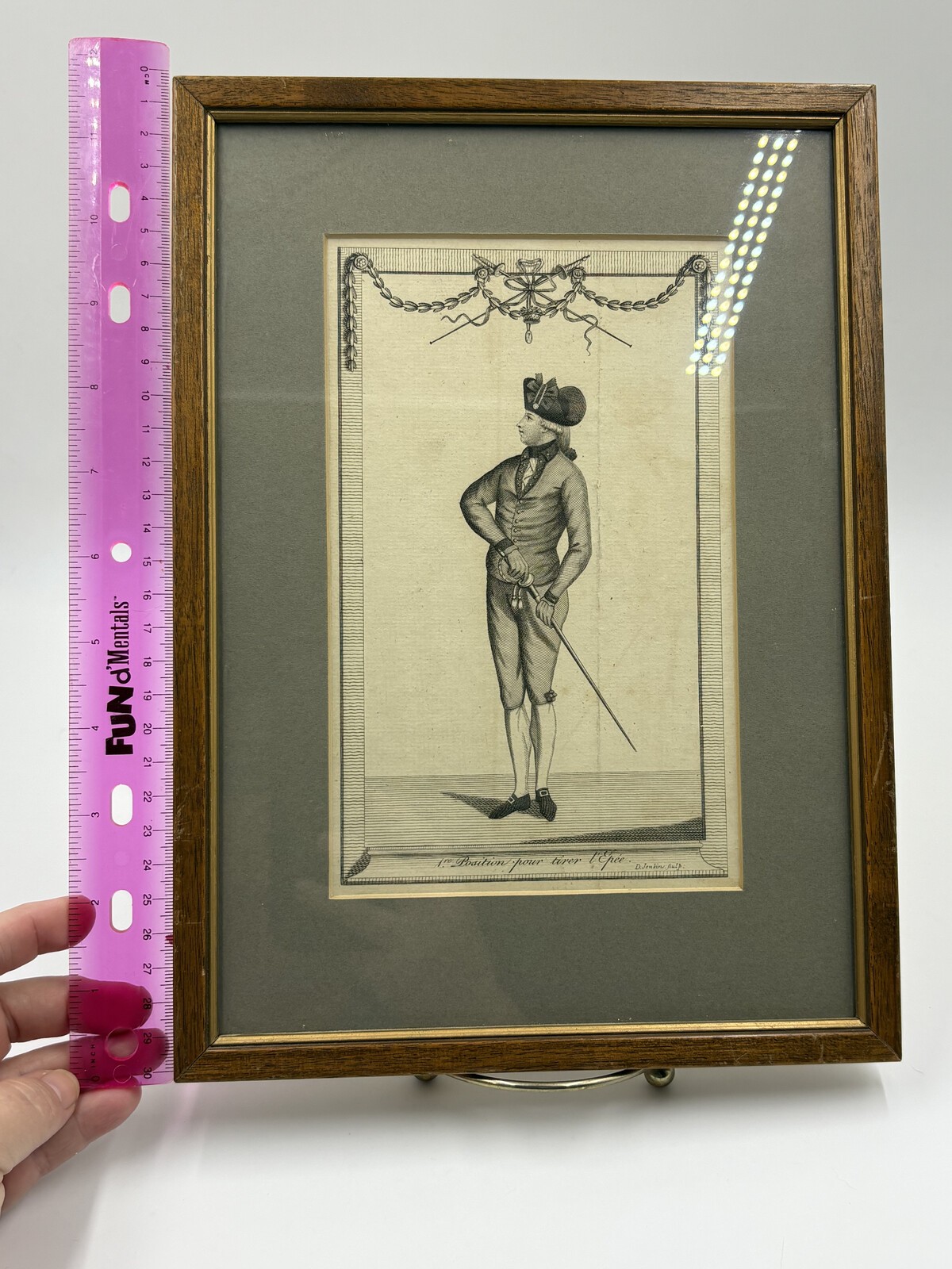 Antique 18th Century Fencing Engraving 1re Position pour Tirer l\'Epee Framed