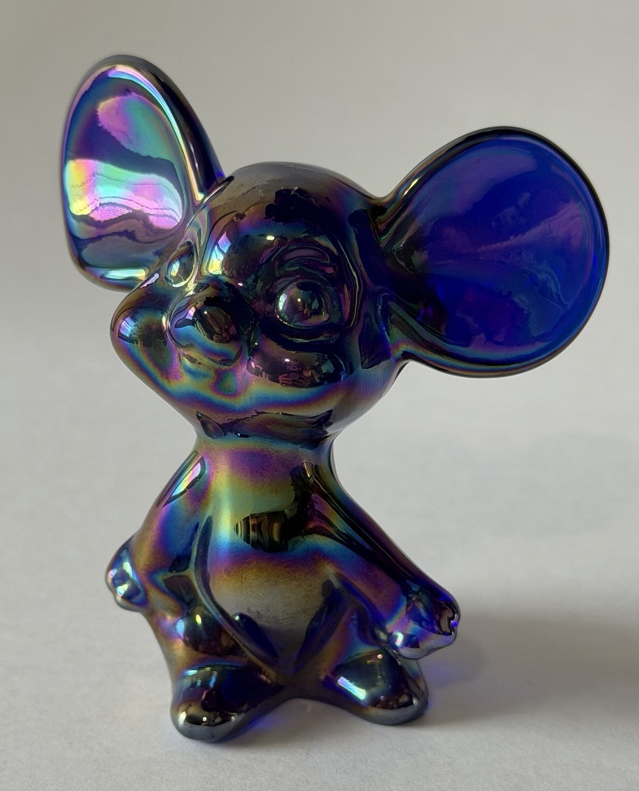 Fenton Mouse Blue Cobalt Carnival Purple Iridescent Figurine Vtg