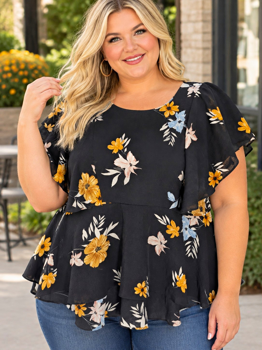 NWT City Chic Zinnea Floral Flutter Sleeve Peplum Blouse Top Women\'s XS 14