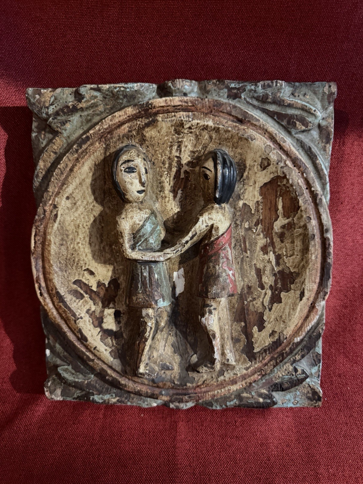 Antique Spanish Colonial Style Wooden Plaque Panel Primitive Art Wall Decor Antique Spanish Colonial Style Wooden Plaque Panel Primitive Art Wall Decor