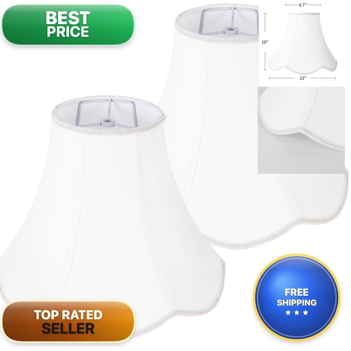 JERHOUS 2 Pcs White Scalloped Lamp Shade 6.7\