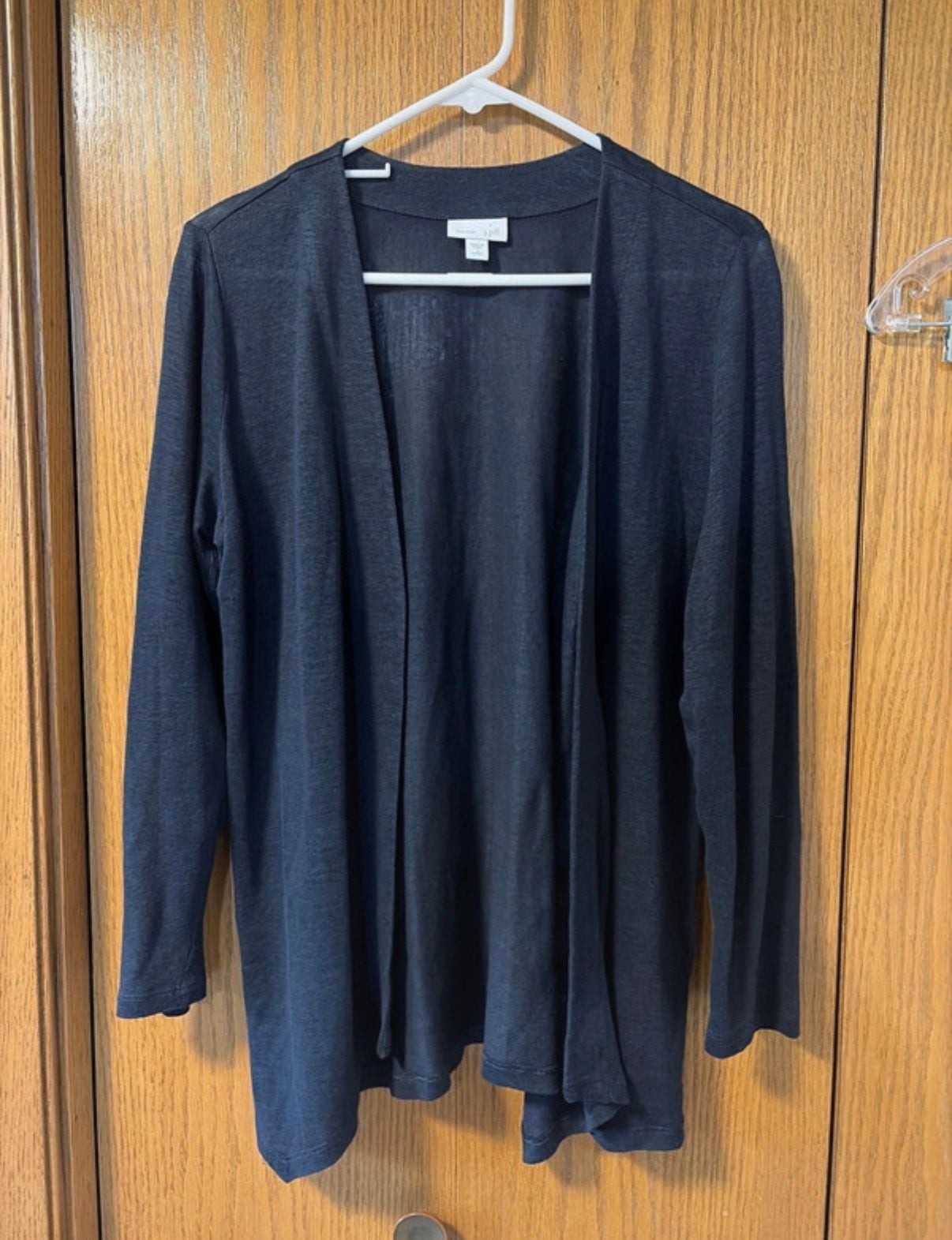 J.Jill Love Linen Open Front Cardigan Size S Petite Black 100% Linen