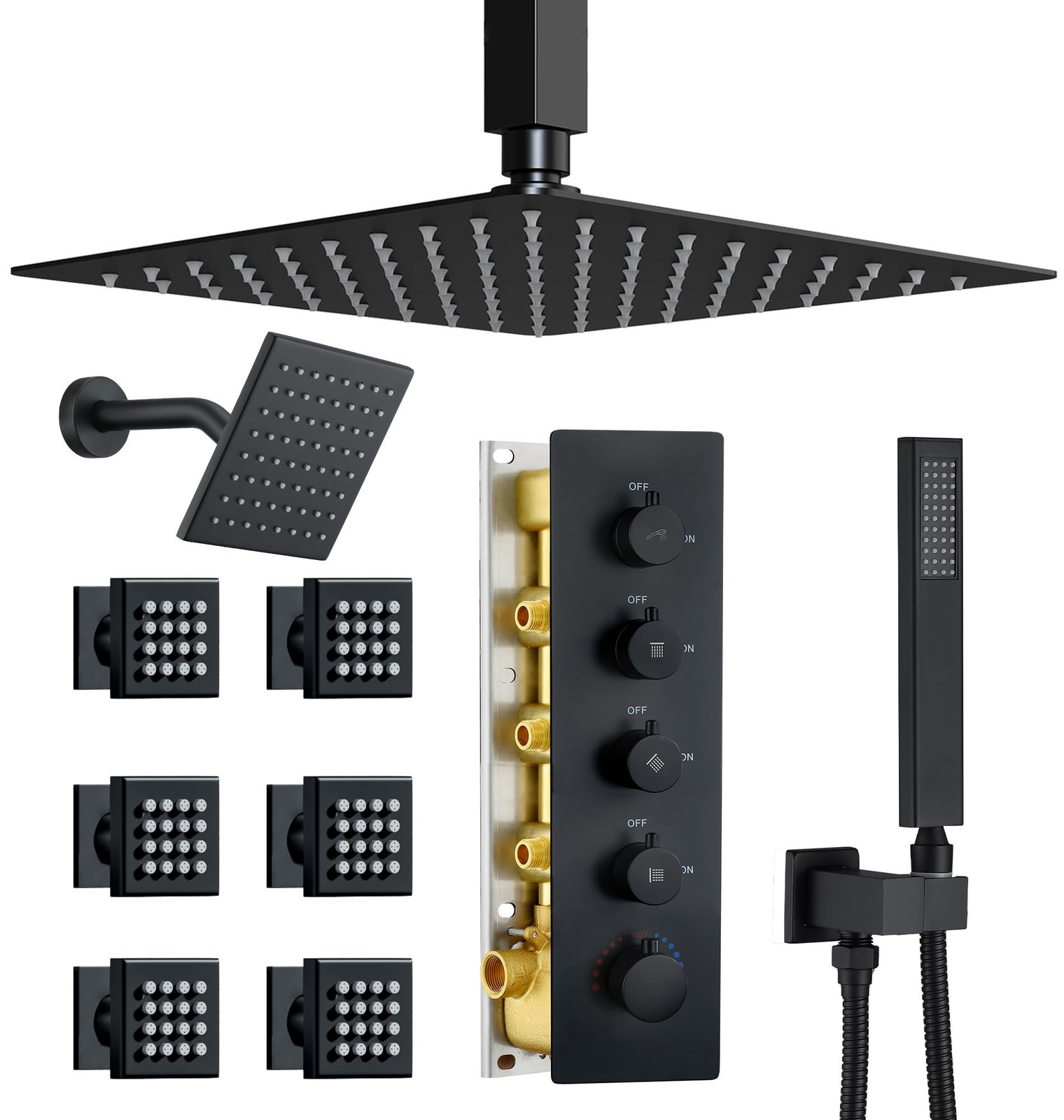 Dasan Thermostatic Dual Shower Head System 6 Body Jets, 6-Inch Couples/ 2-Person