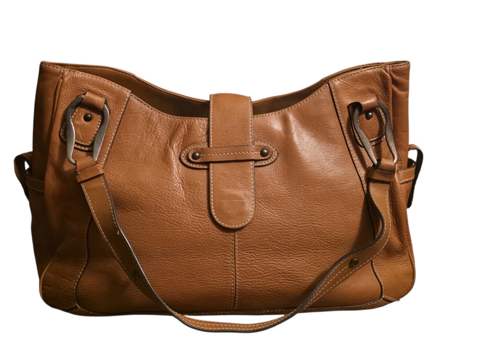 Vtg Franklin Covey Tan Brown Full Grain Leather Satchel Purse 70s Boho Chic 