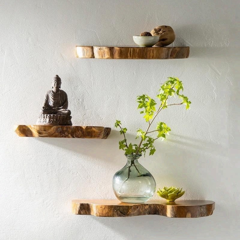 ✅ Live Edge Teak Floating Shelves, Set of 3 ✅ ✅ Live Edge Teak Floating Shelves, Set of 3 ✅