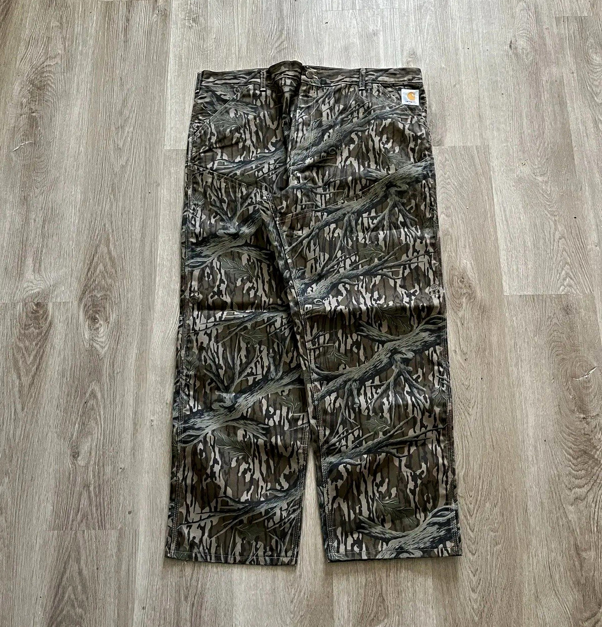 Vintage 1993 Carhartt Camo Dungaree Pants Rare Pattern Brown Green 40x30