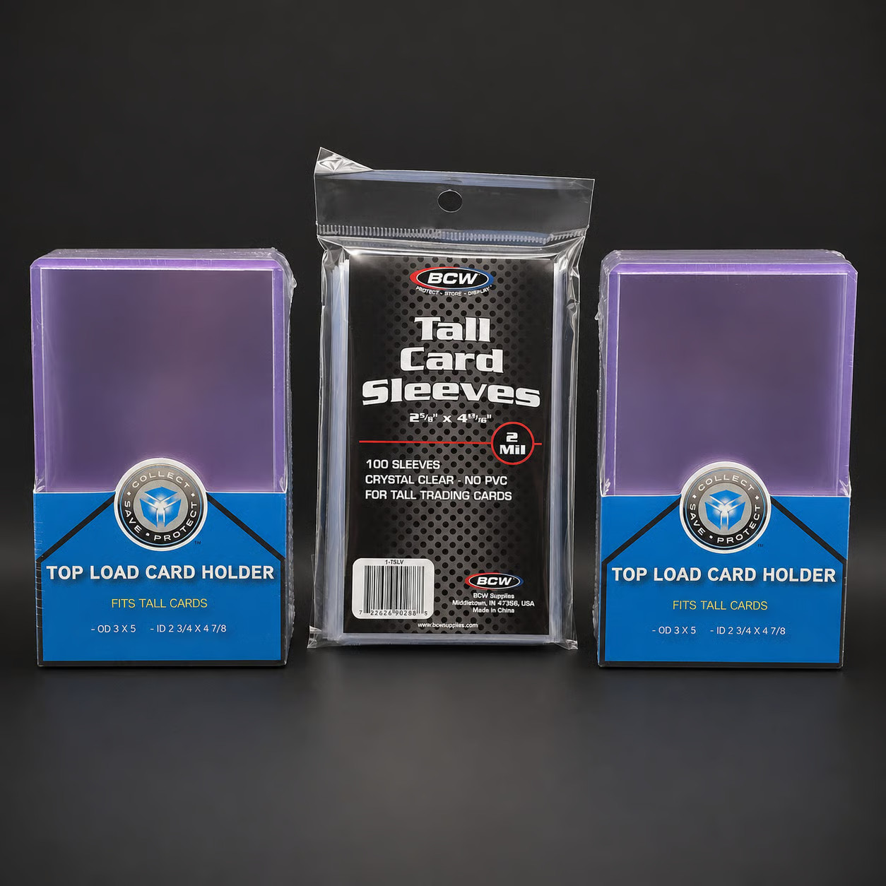 50x CSP Tall Card Toploaders plus BCW Sleeves Tall Boy Top Loaders