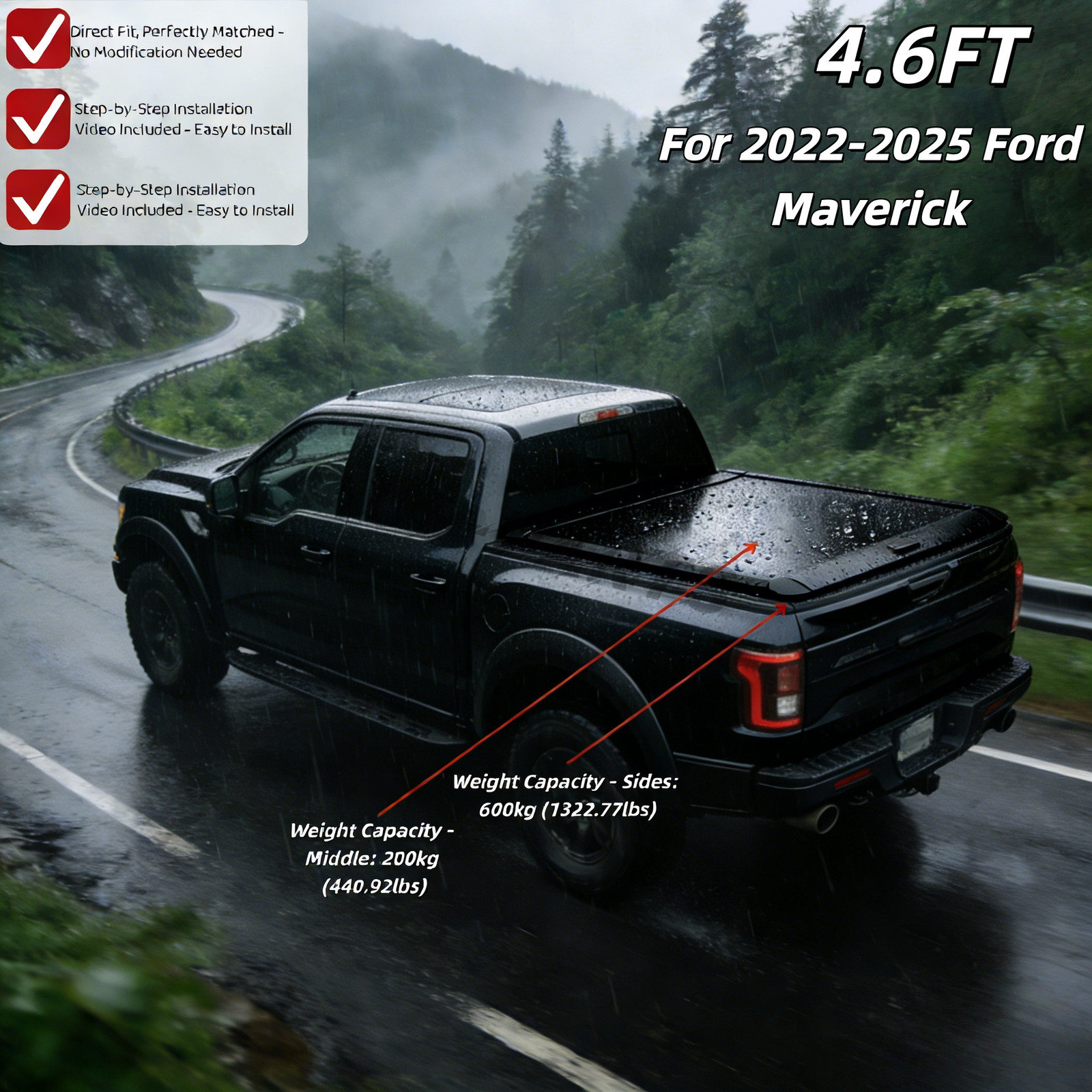 NEW 4.6FT Retractable Truck Bed Hard Tonneau Cover For 2022-2026 Ford Maverick NEW 4.6FT Retractable Truck Bed Hard Tonneau Cover For 2022-2026 Ford Maverick