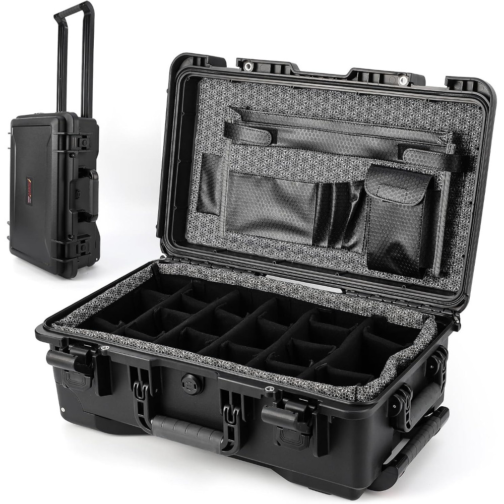 Waterproof Wheeled Hard Camera Case Resistant Box with Wheels & Handle for Photo Waterproof Wheeled Hard Camera Case Resistant Box with Wheels & Handle for Photo