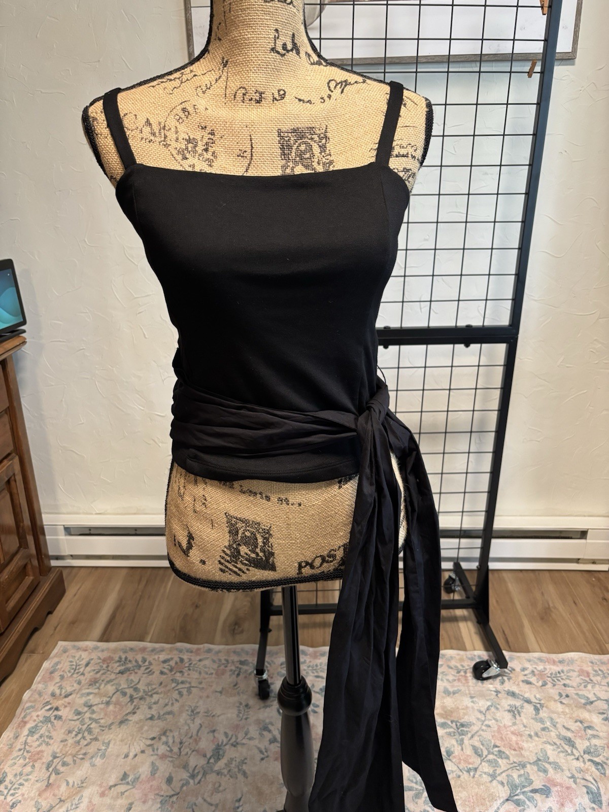 LOFT Womens Wrap Top Size Small Black Sleeveless Square Neck Tie Waist Blouse