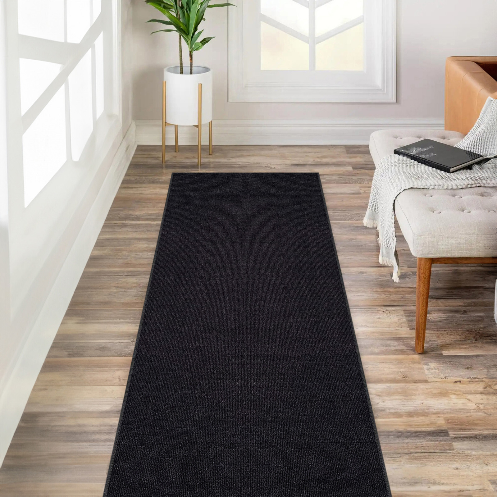 Custom Size SOLID BLACK Stair Hallway Runner Rug Non Slip Rubber Back