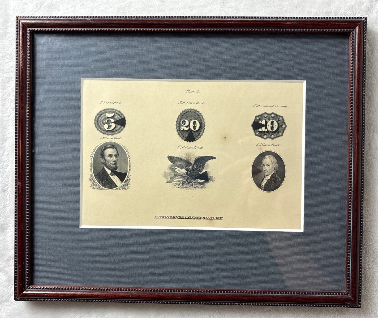 Antique 1867 Laban Heath Counterfeit Detector Plate 3 Greenback Engraving Framed Antique 1867 Laban Heath Counterfeit Detector Plate 3 Greenback Engraving Framed
