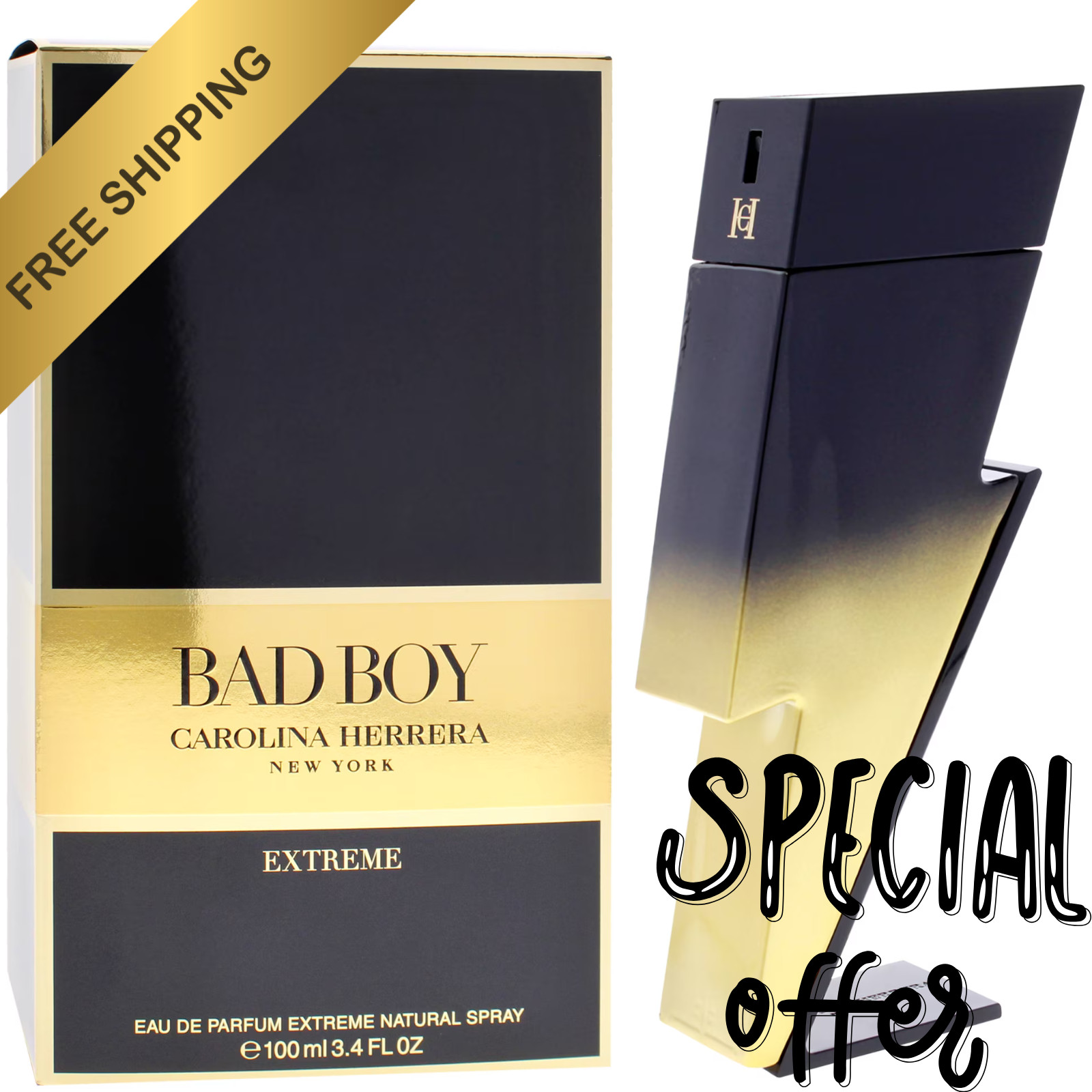 Bad Boy Extreme by Carolina Herrera Eau De Parfum 3.4 oz New In Box