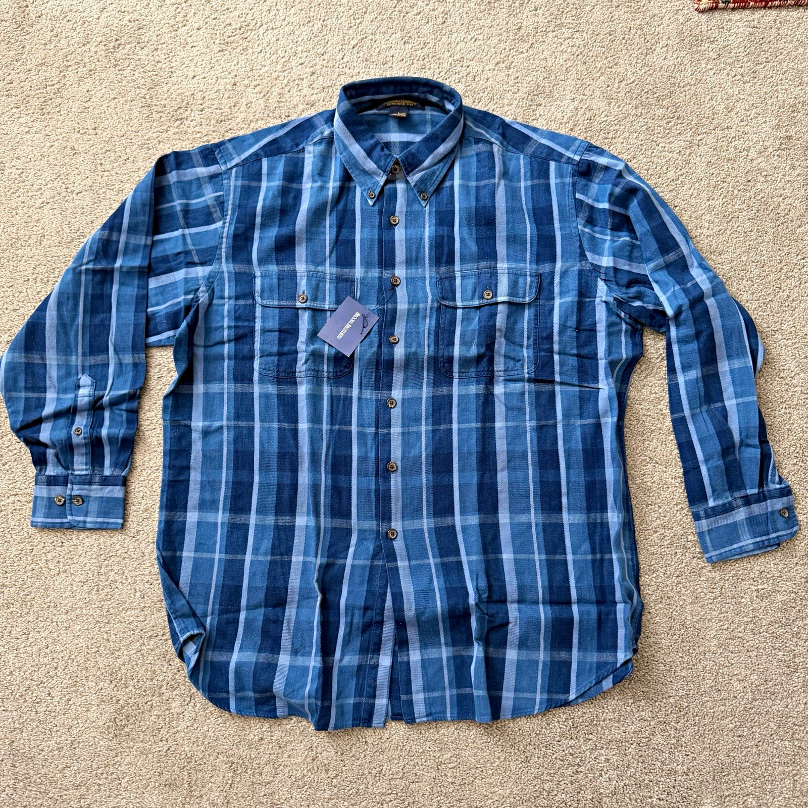 Brooks Brothers L Blue Plaid Long Sleeve Cotton Twill Button-Down Pocket Shirt Brooks Brothers L Blue Plaid Long Sleeve Cotton Twill Button-Down Pocket Shirt