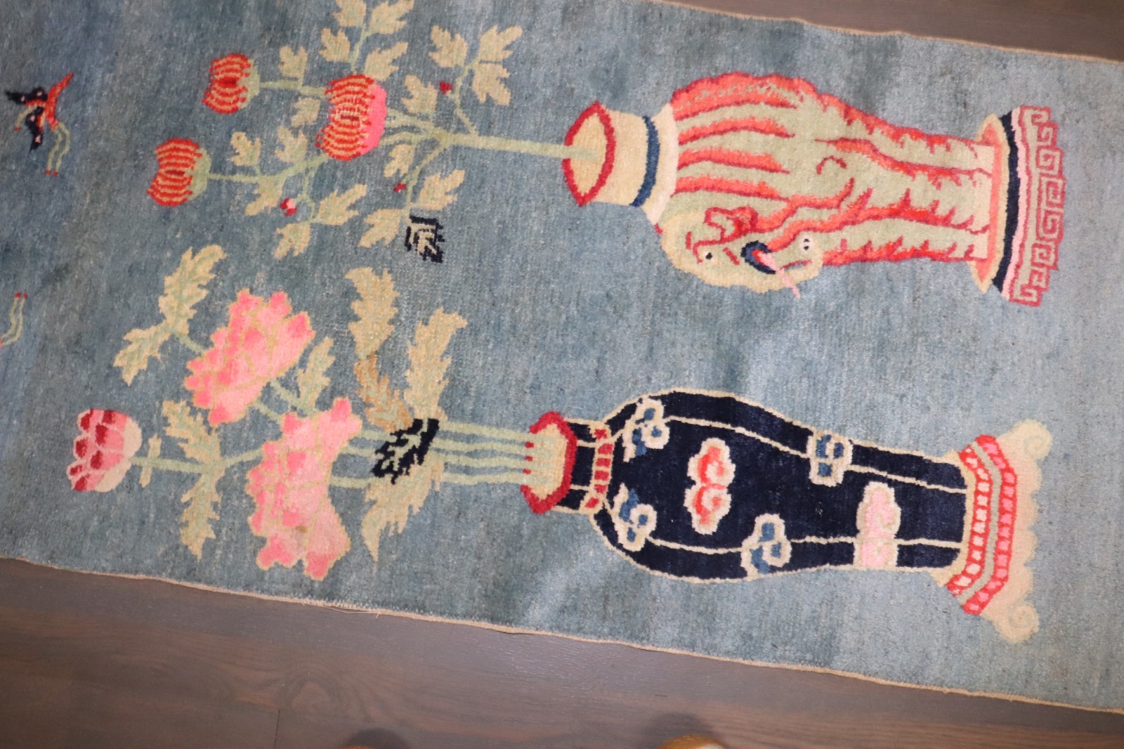 Antique Sky Blue Chinese Peking Batou Rug Size 2\'x4\'2\'\'