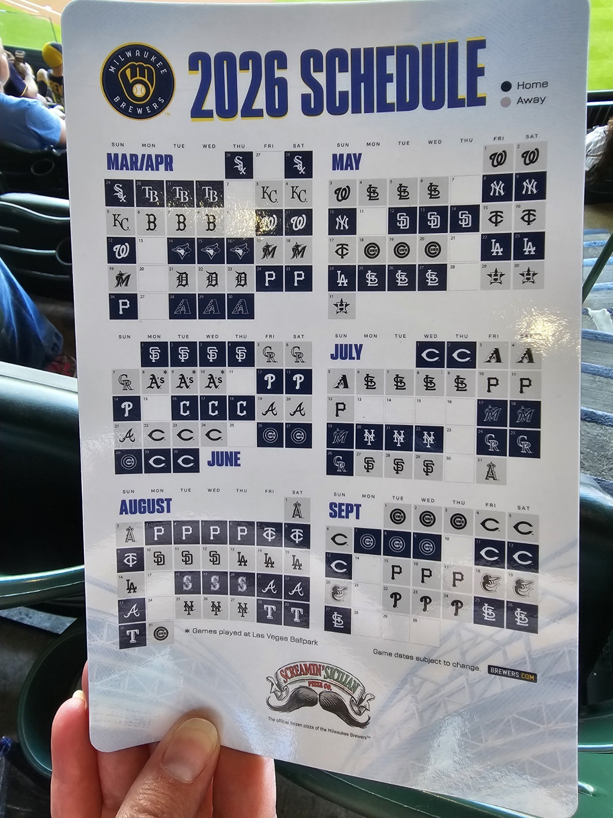 2026 MILWAUKEE BREWER SCHEDULE MAGNET (times not listed) 2026 MILWAUKEE BREWER SCHEDULE MAGNET (times not listed)