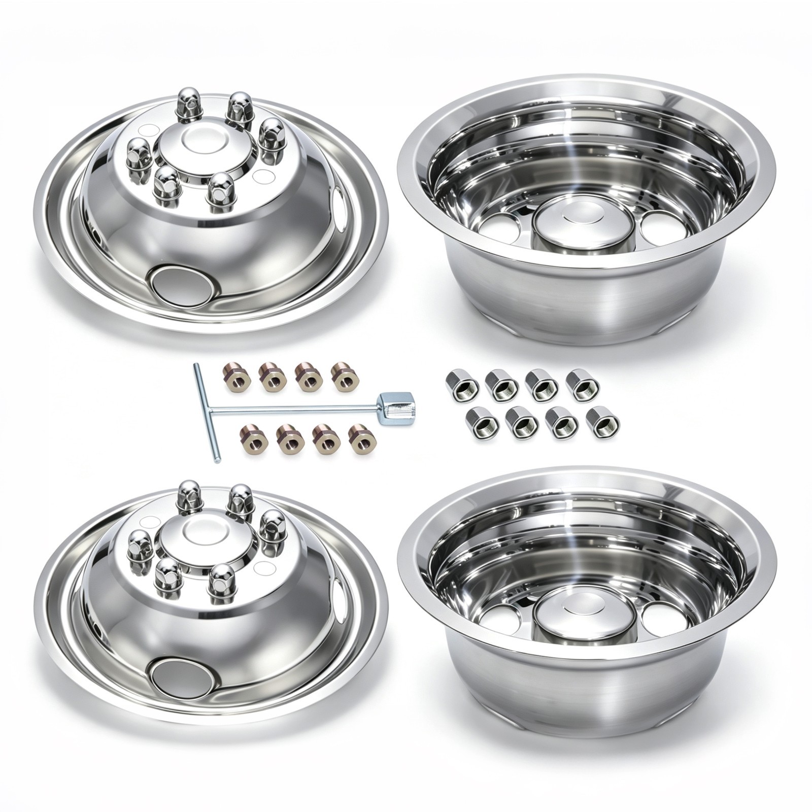 2008-2026 Ford E350/E450 RV 16\'\' Stainless Steel Dually Wheel Simulators 8 Lug 2008-2026 Ford E350/E450 RV 16\'\' Stainless Steel Dually Wheel Simulators 8 Lug